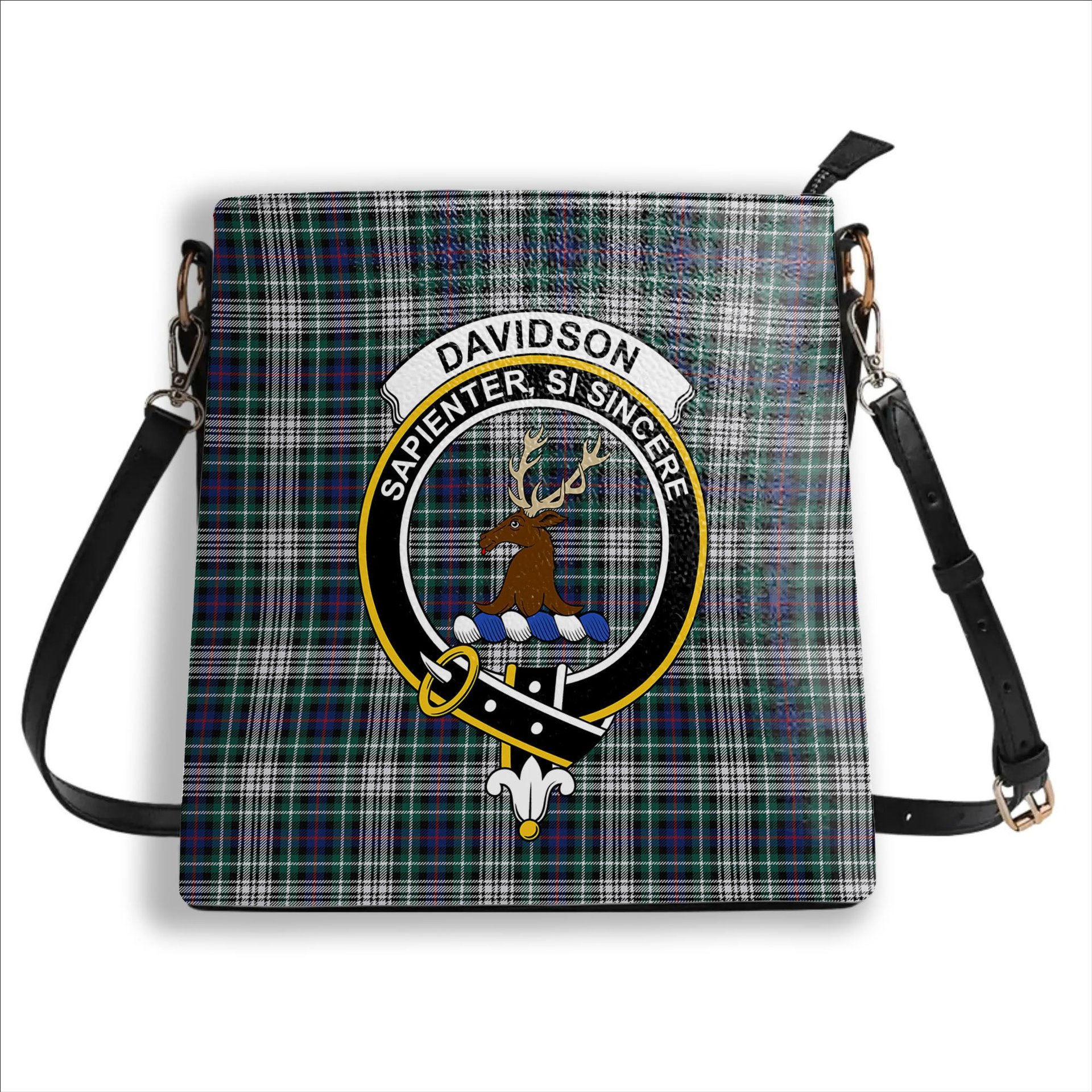 ScotsTee Shop Scottish Davidson of Tulloch Dress Modern Crest Tartan Bucket Bag Ladies Shoulder Bag Midi