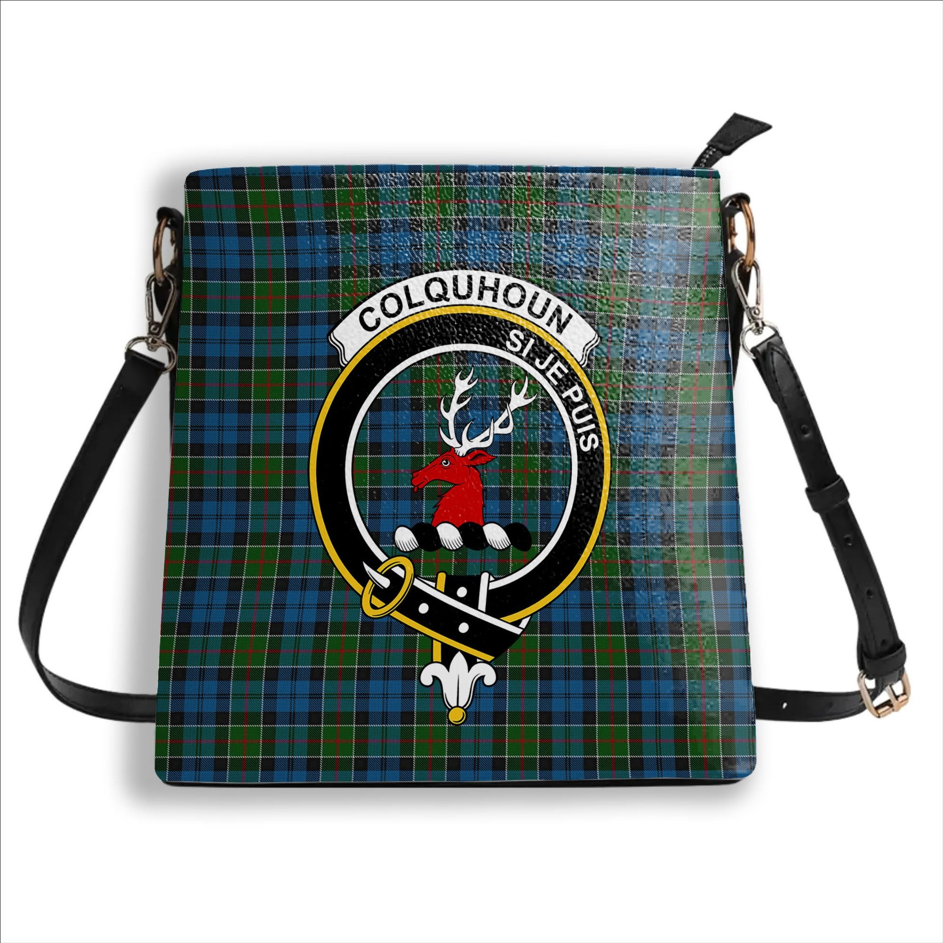 ScotsTee Shop Scottish Colquhoun 2 Crest Tartan Bucket Bag Ladies Shoulder Bag Midi
