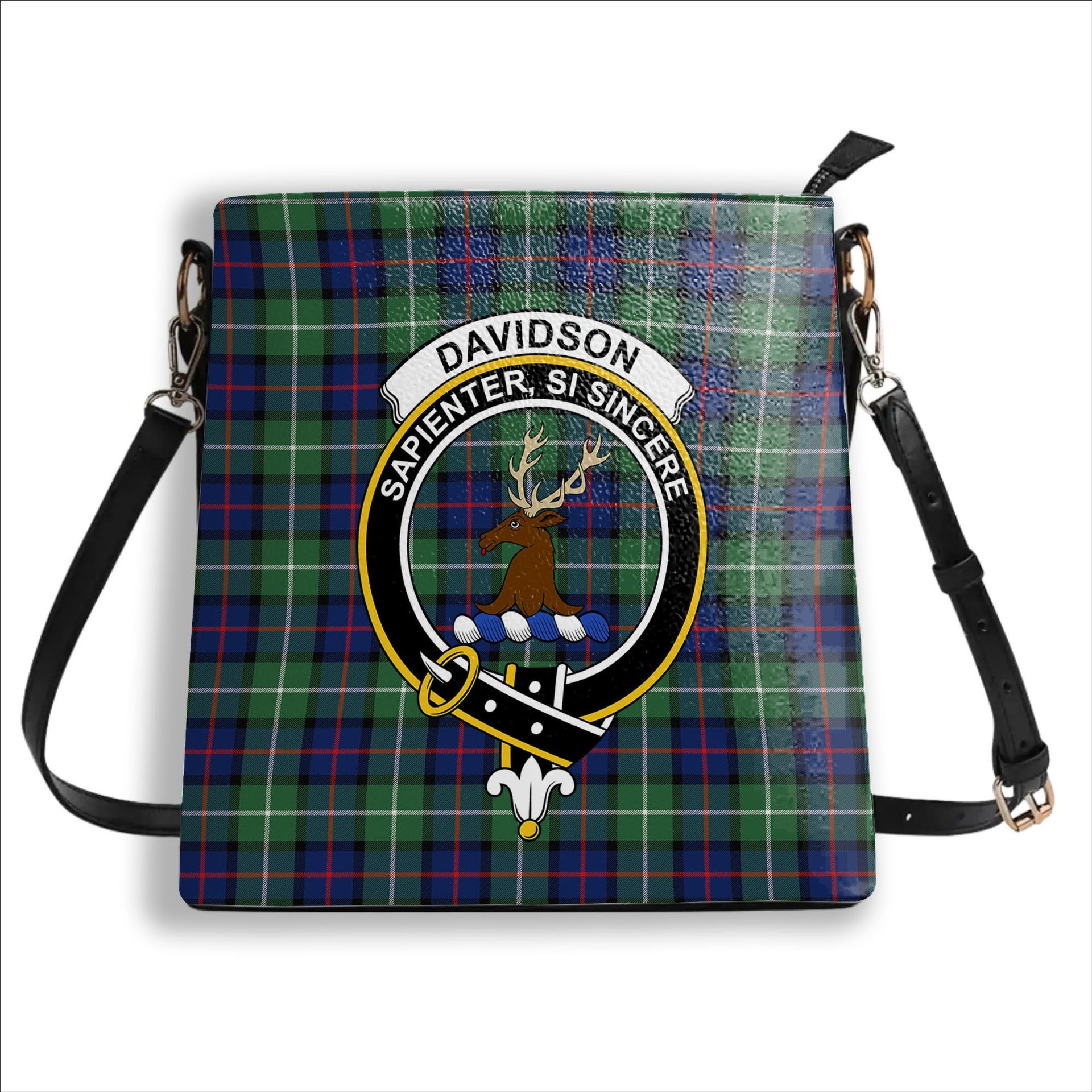ScotsTee Shop Scottish Davidson of Tulloch Modern Crest Tartan Bucket Bag Ladies Shoulder Bag Midi