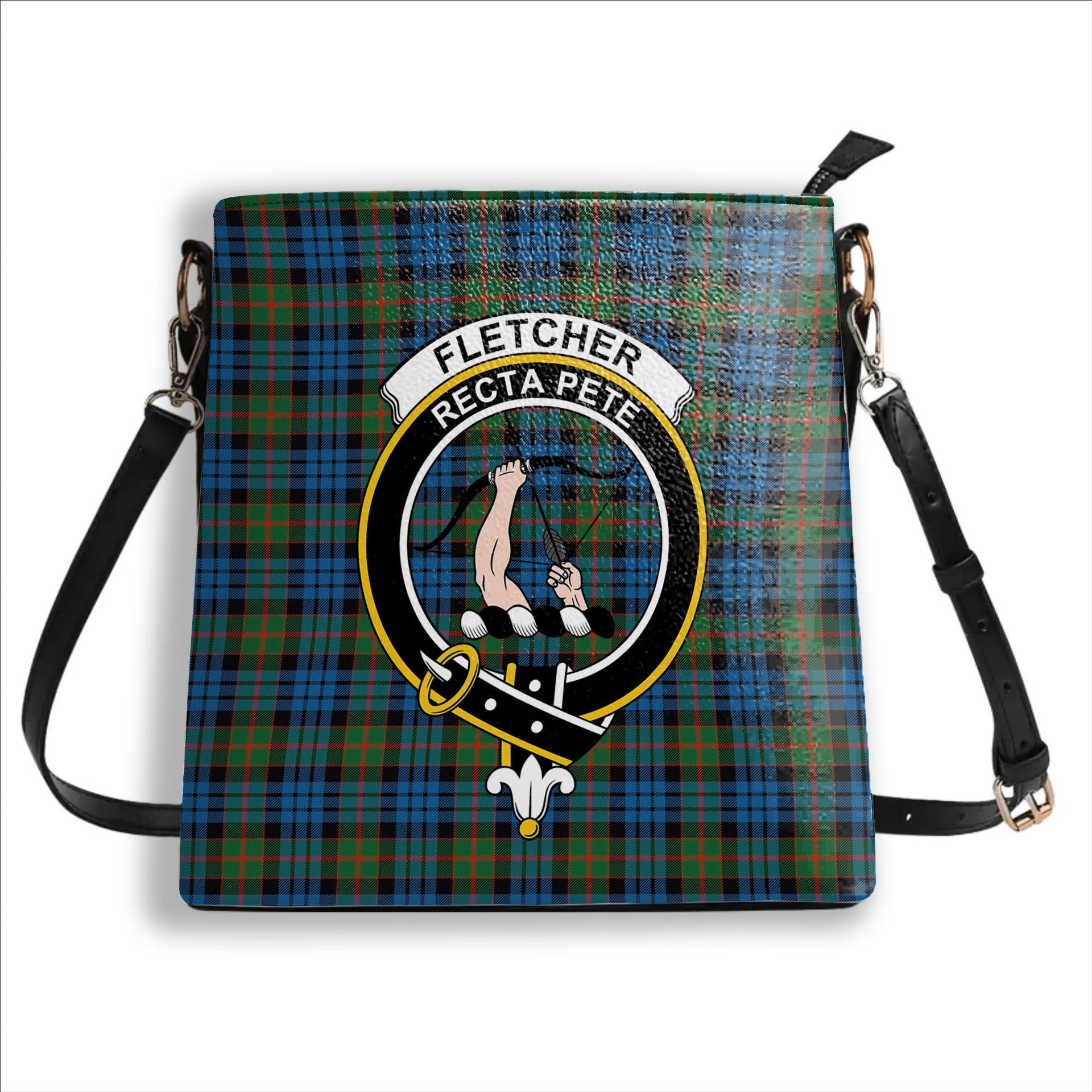 ScotsTee Shop Scottish Fletcher of Dunans Ancient Crest Tartan Bucket Bag Ladies Shoulder Bag Midi