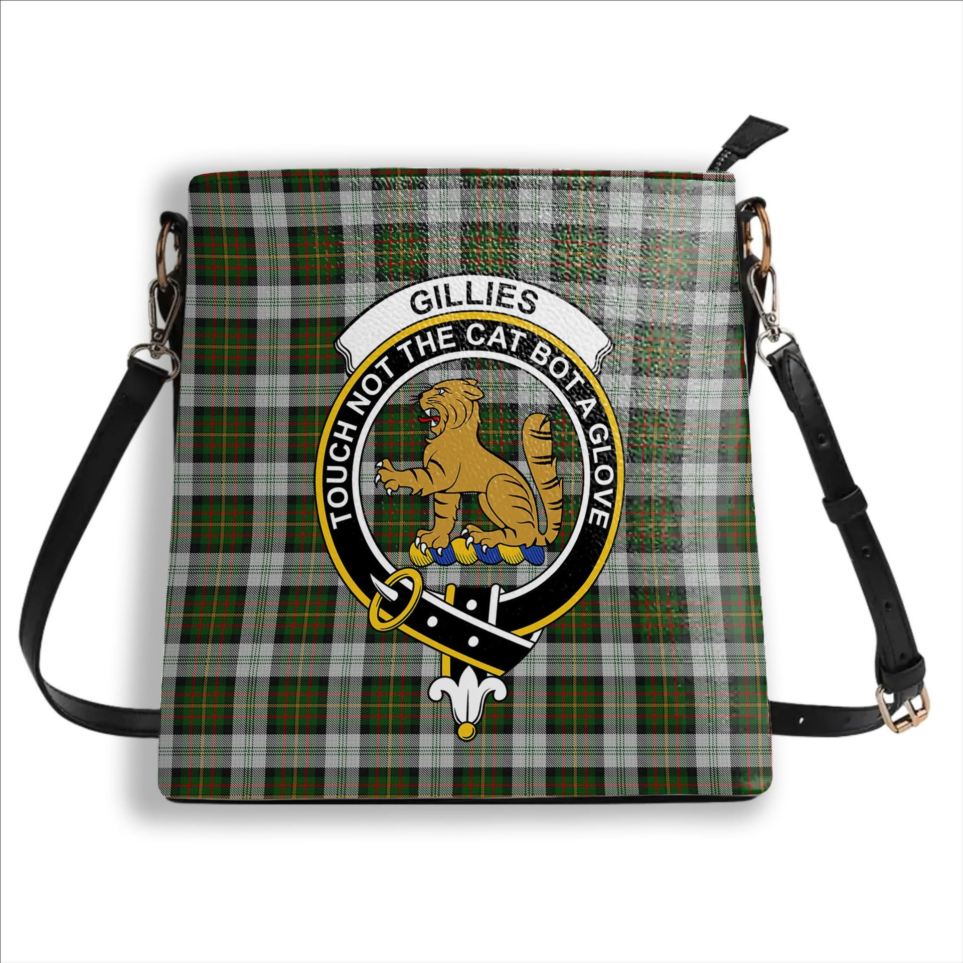 ScotsTee Shop Scottish Gillies Dress Green Crest Tartan Bucket Bag Ladies Shoulder Bag Midi