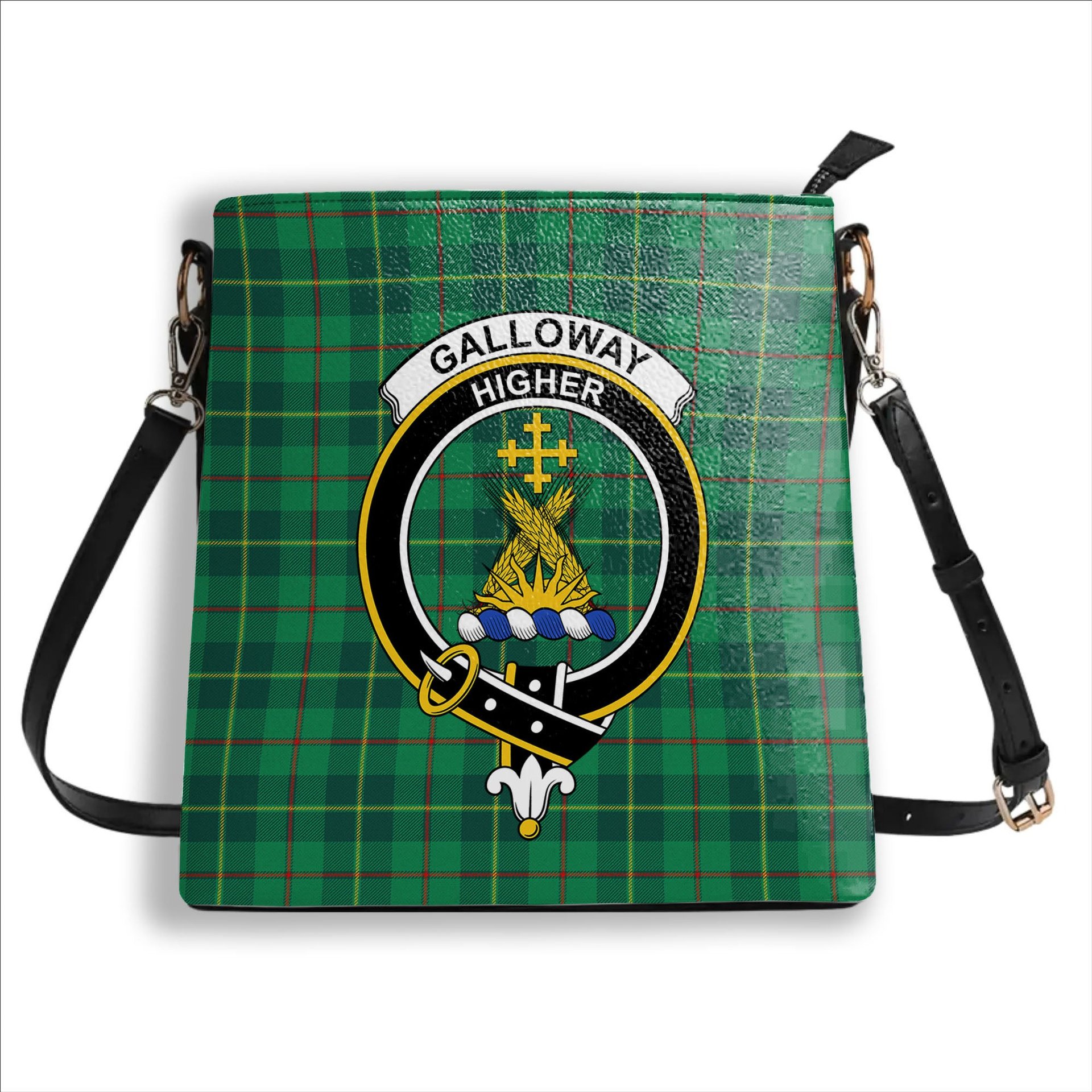 ScotsTee Shop Scottish Galloway Green Modern Crest Tartan Bucket Bag Ladies Shoulder Bag Midi