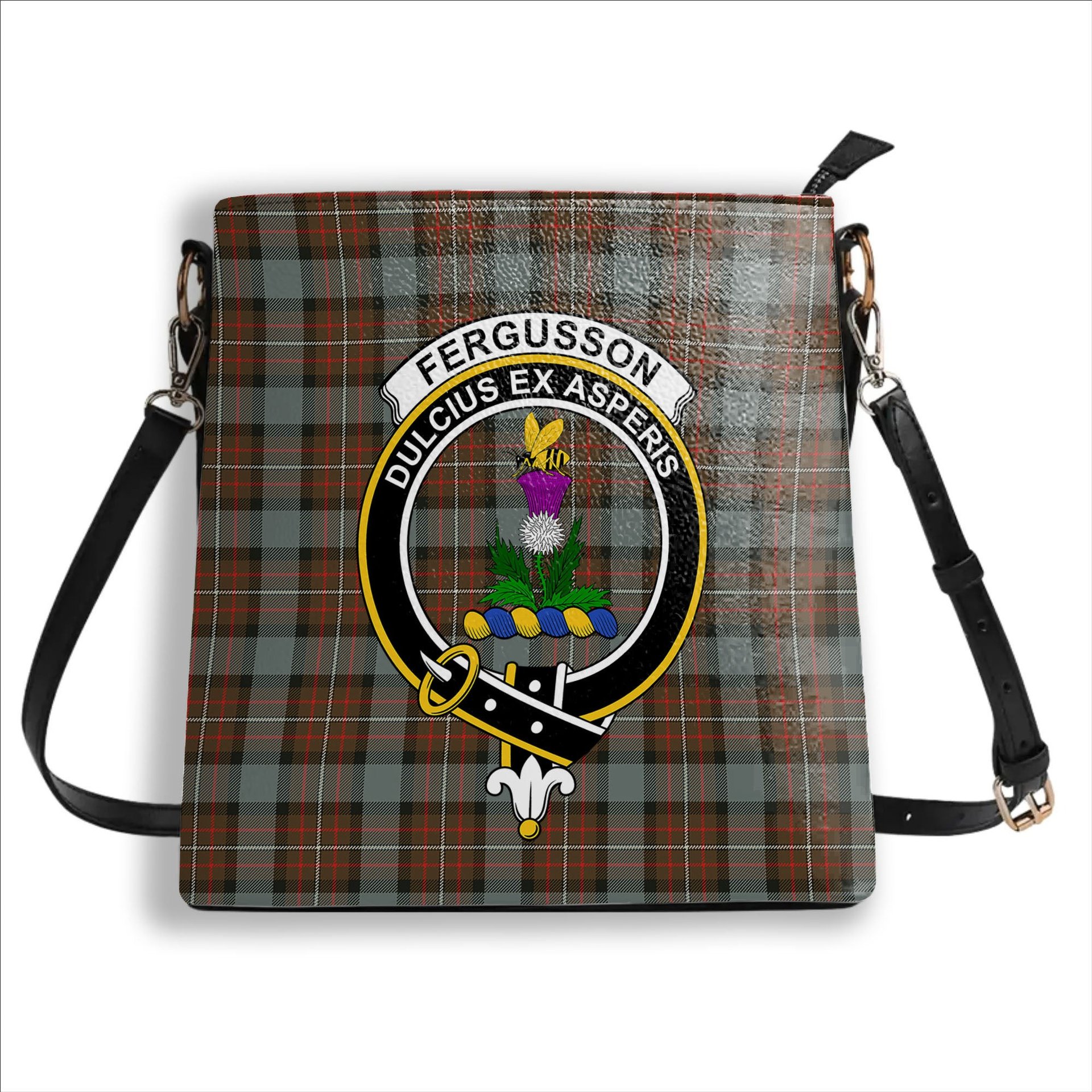 ScotsTee Shop Scottish Ferguson Weathered Crest Tartan Bucket Bag Ladies Shoulder Bag Midi