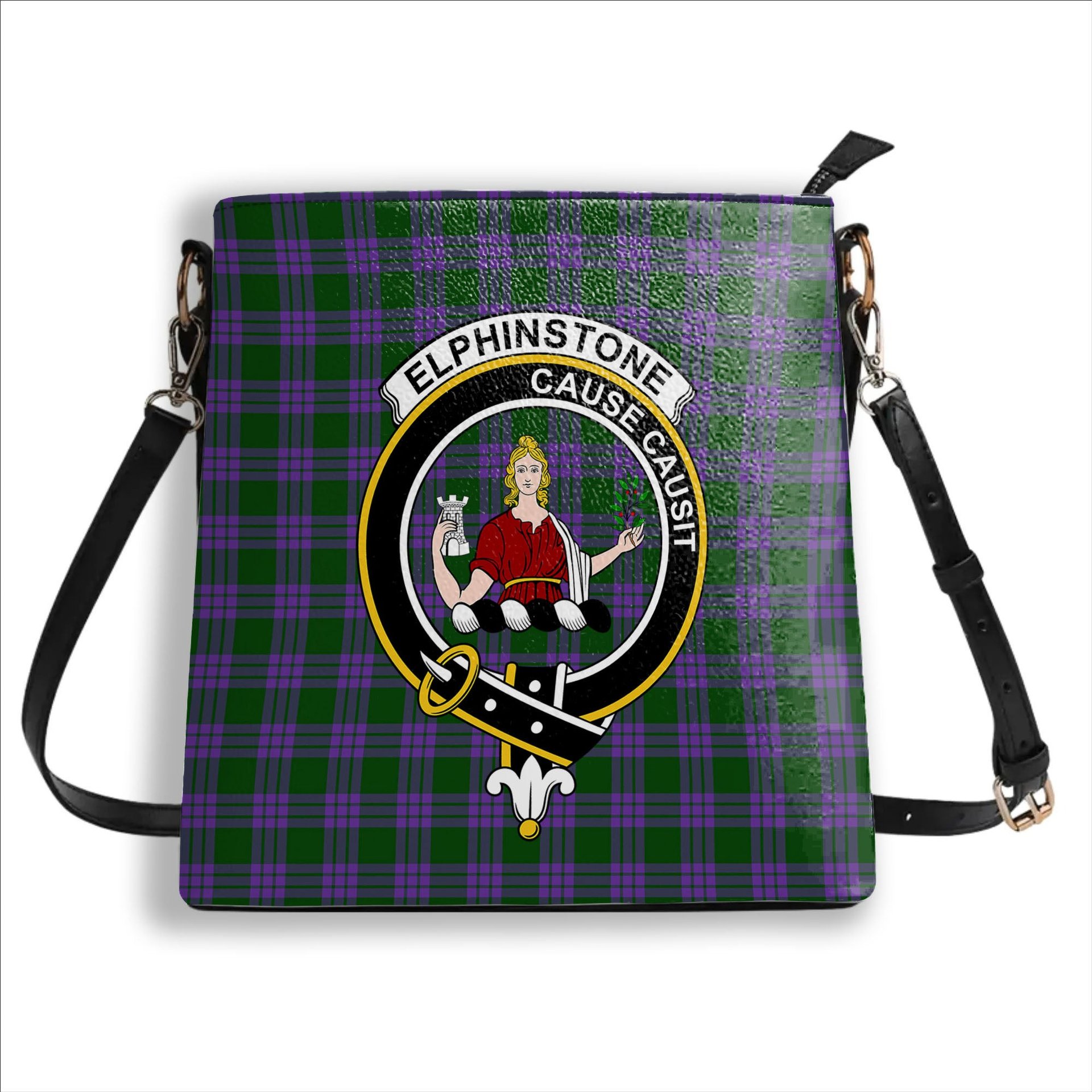 ScotsTee Shop Scottish Elphinstone Crest Tartan Bucket Bag Ladies Shoulder Bag Midi