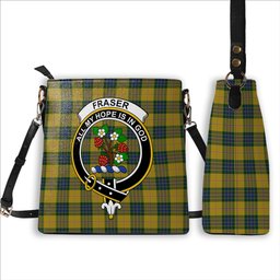 ScotsTee Shop Scottish Fraser Yellow Crest Tartan Bucket Bag Ladies Shoulder Bag Midi