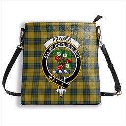 ScotsTee Shop Scottish Fraser Yellow Crest Tartan Bucket Bag Ladies Shoulder Bag Midi