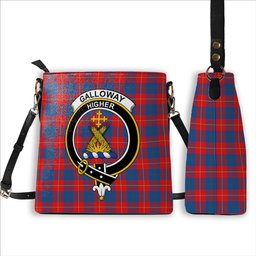 ScotsTee Shop Scottish Galloway Red Crest Tartan Bucket Bag Ladies Shoulder Bag Midi