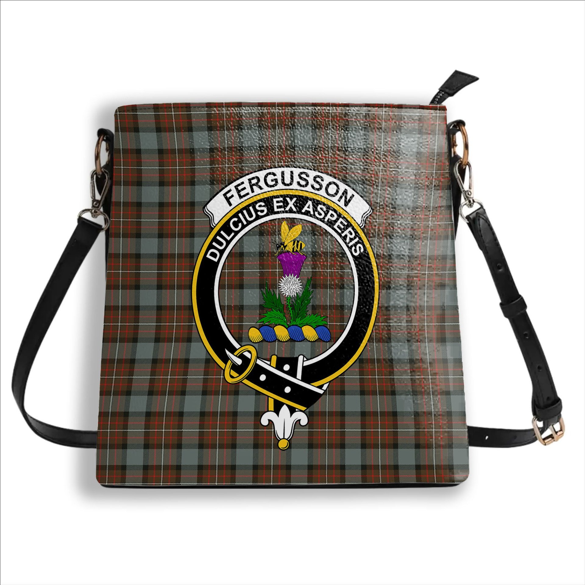 ScotsTee Shop Scottish Fergusson Weathered Crest Tartan Bucket Bag Ladies Shoulder Bag Midi