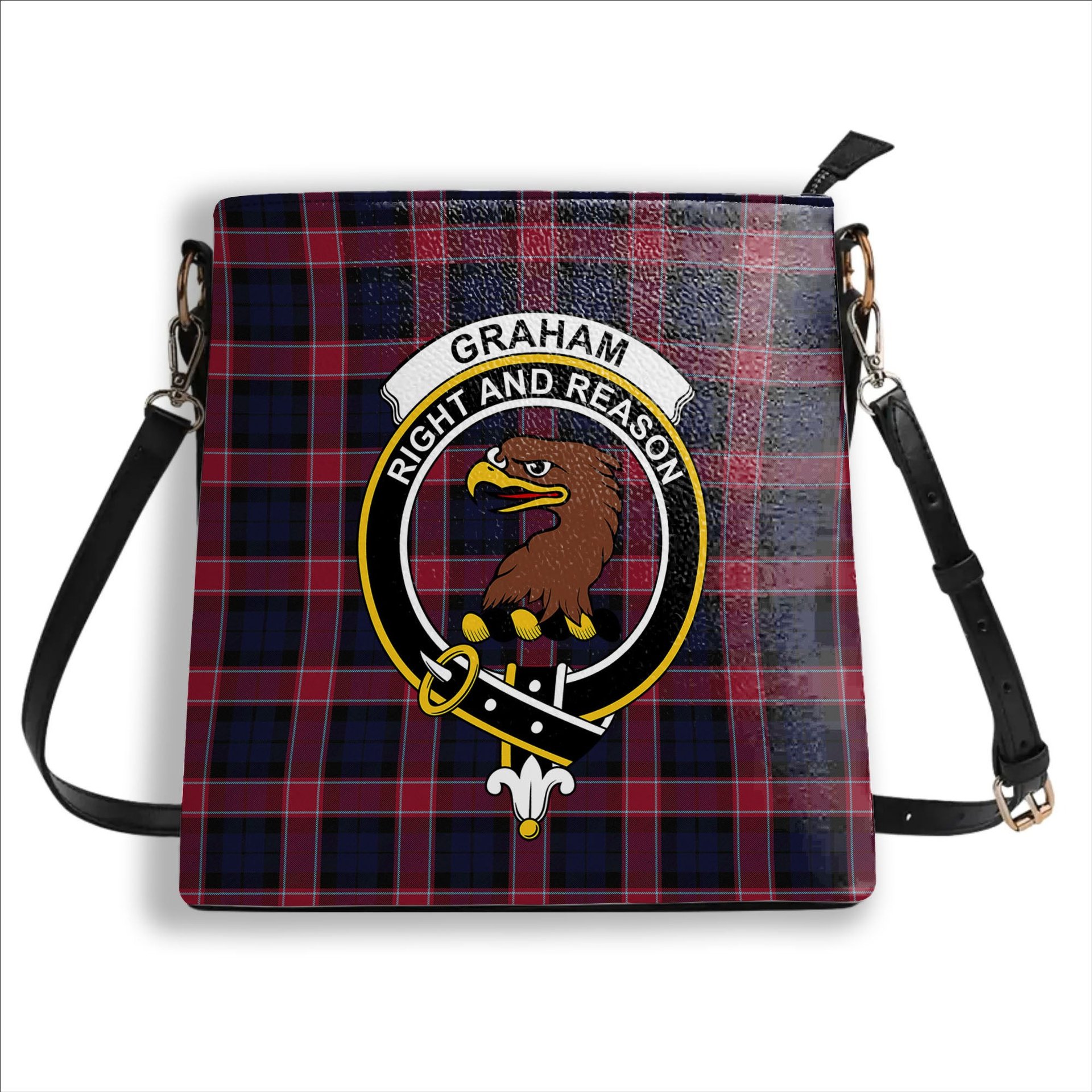 ScotsTee Shop Scottish Graham of Menteith Red Modern Crest Tartan Bucket Bag Ladies Shoulder Bag Midi