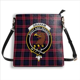 ScotsTee Shop Scottish Graham of Menteith Red Modern Crest Tartan Bucket Bag Ladies Shoulder Bag Midi