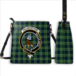 ScotsTee Shop Scottish Haliburton Crest Tartan Bucket Bag Ladies Shoulder Bag Midi