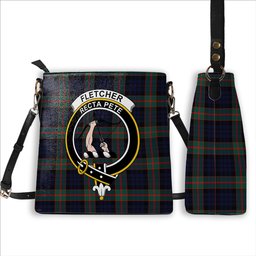 ScotsTee Shop Scottish Fletcher of Dunans Modern Crest Tartan Bucket Bag Ladies Shoulder Bag Midi