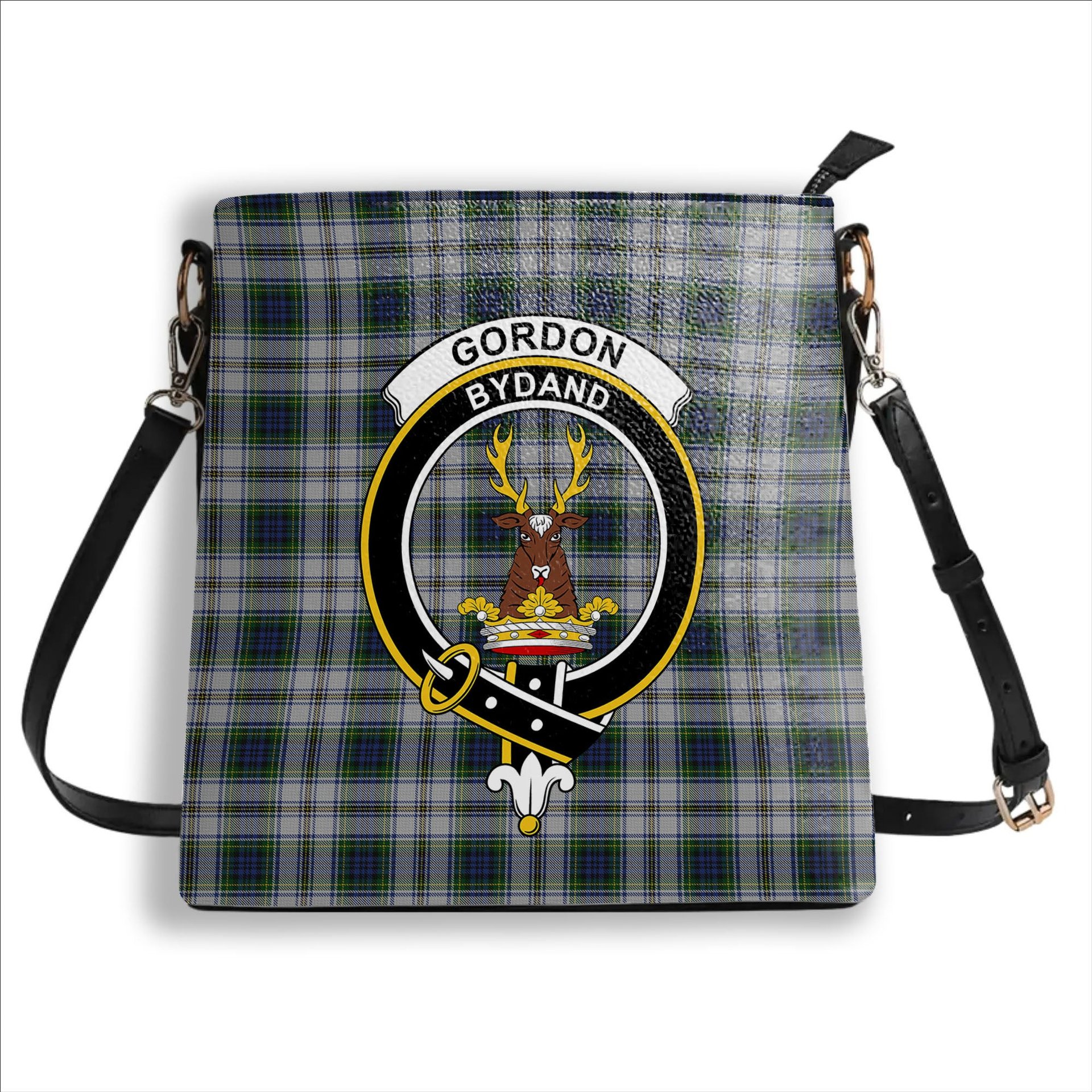 ScotsTee Shop Scottish Gordon Dress 3 Crest Tartan Bucket Bag Ladies Shoulder Bag Midi