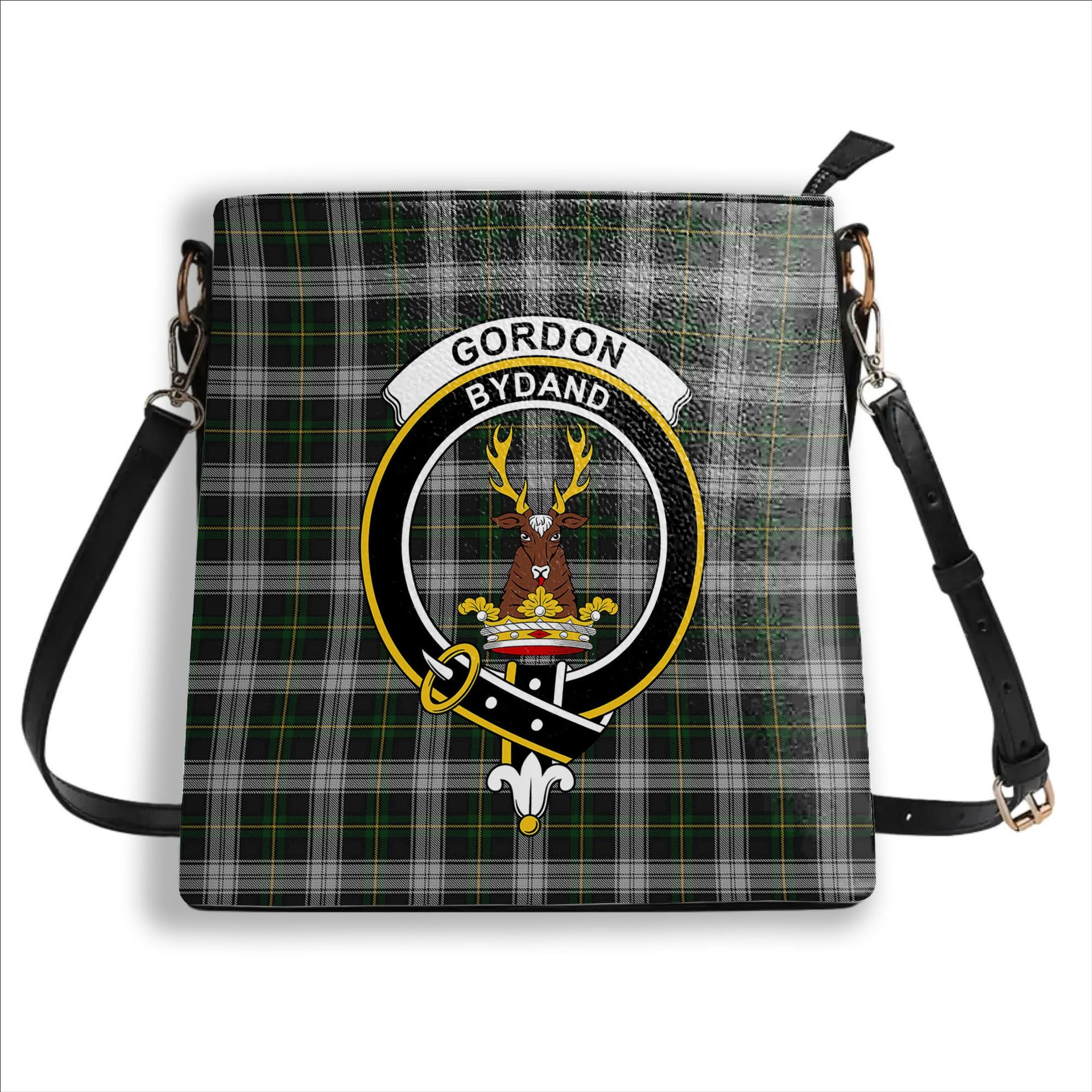 ScotsTee Shop Scottish Gordon Dress MacGregor-Hastie Crest Tartan Bucket Bag Ladies Shoulder Bag Midi