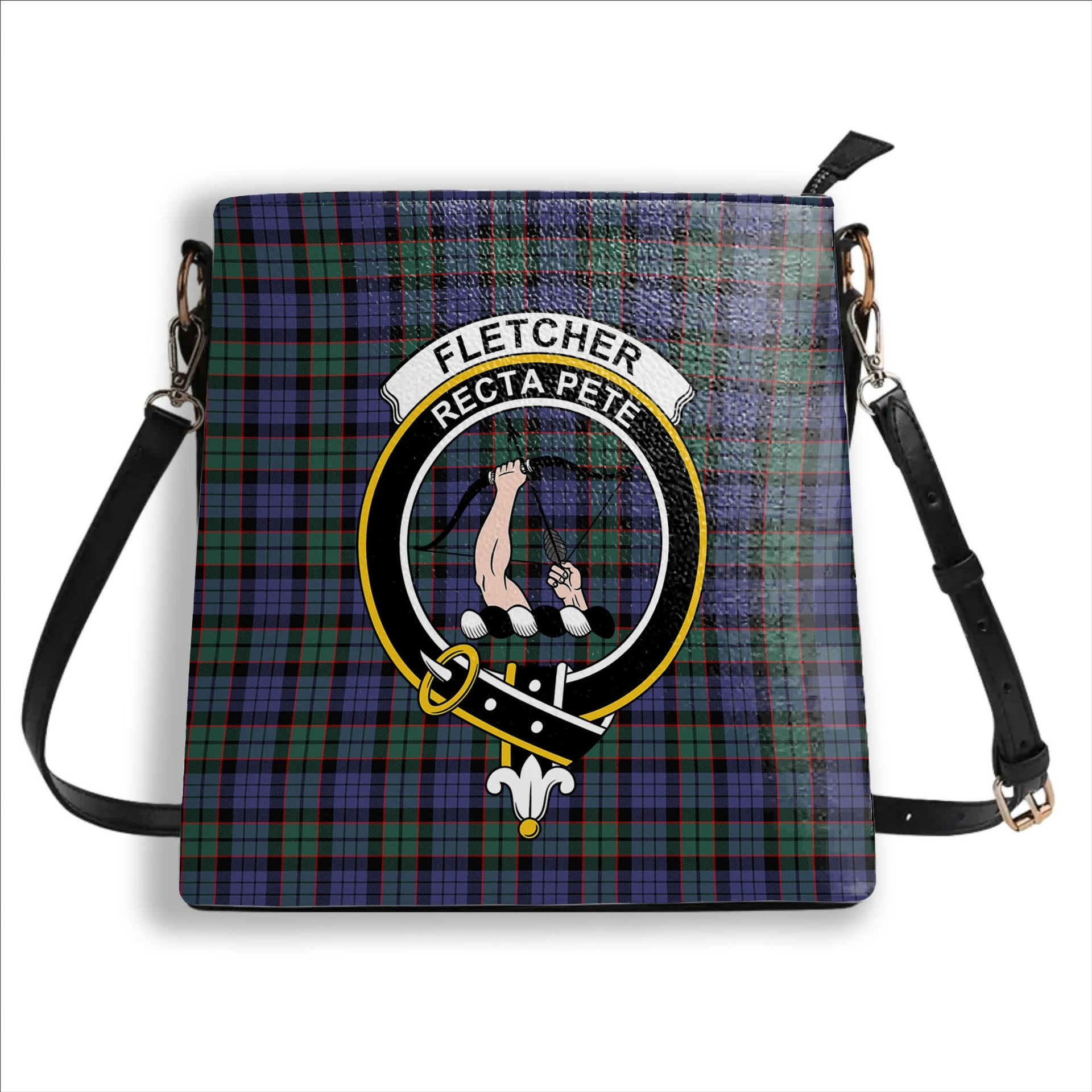 ScotsTee Shop Scottish Fletcher Modern Crest Tartan Bucket Bag Ladies Shoulder Bag Midi