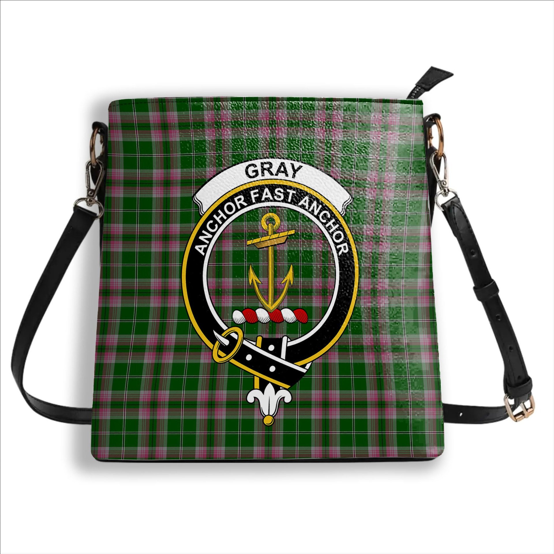 ScotsTee Shop Scottish Gray Hunting SC Crest Tartan Bucket Bag Ladies Shoulder Bag Midi
