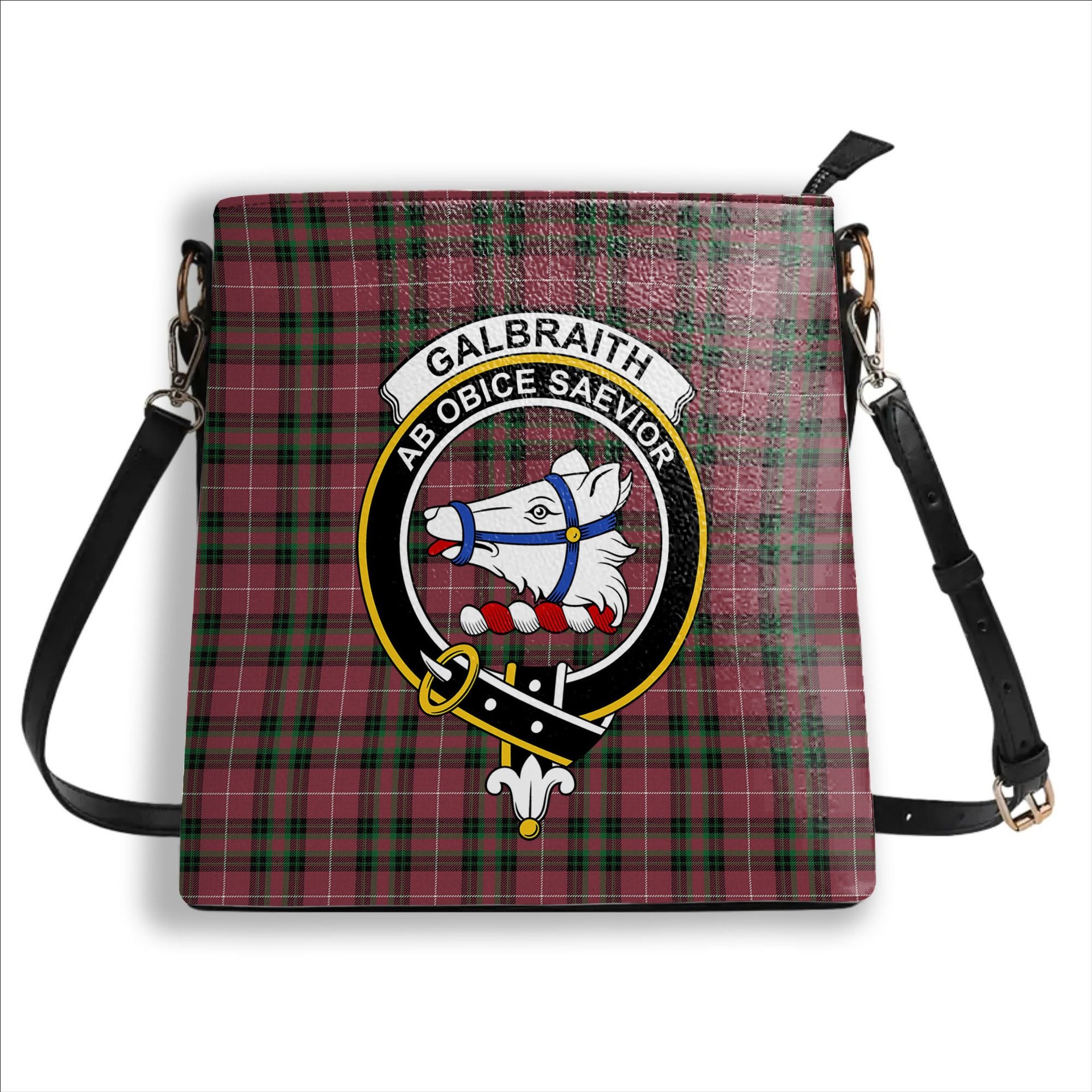ScotsTee Shop Scottish Galbraith Maroon Ancient Crest Tartan Bucket Bag Ladies Shoulder Bag Midi