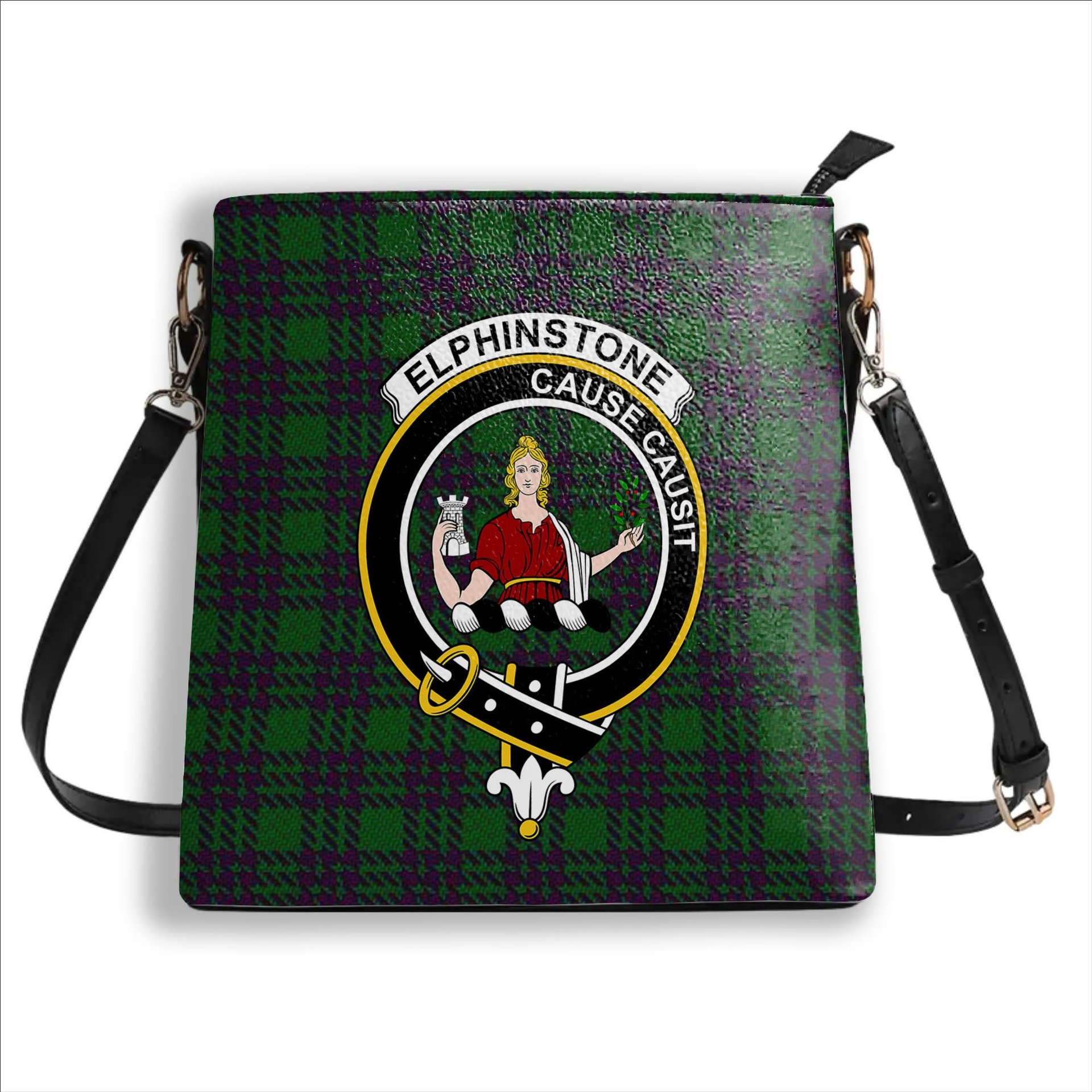 ScotsTee Shop Scottish Elphinstone Hunting Crest Tartan Bucket Bag Ladies Shoulder Bag Midi