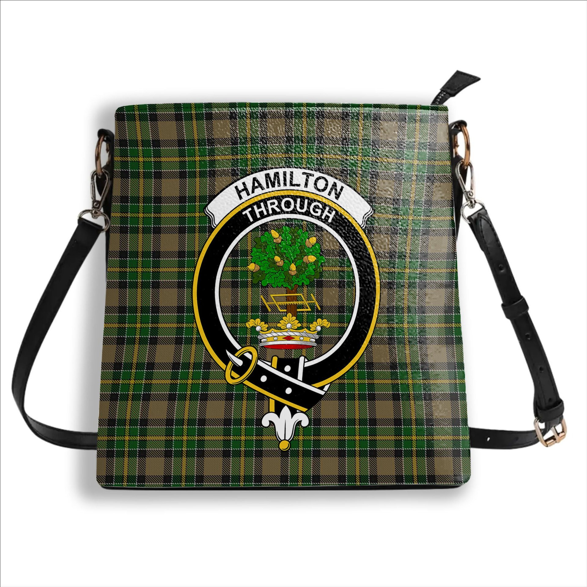ScotsTee Shop Scottish Hamilton of Brandon Crest Tartan Bucket Bag Ladies Shoulder Bag Midi