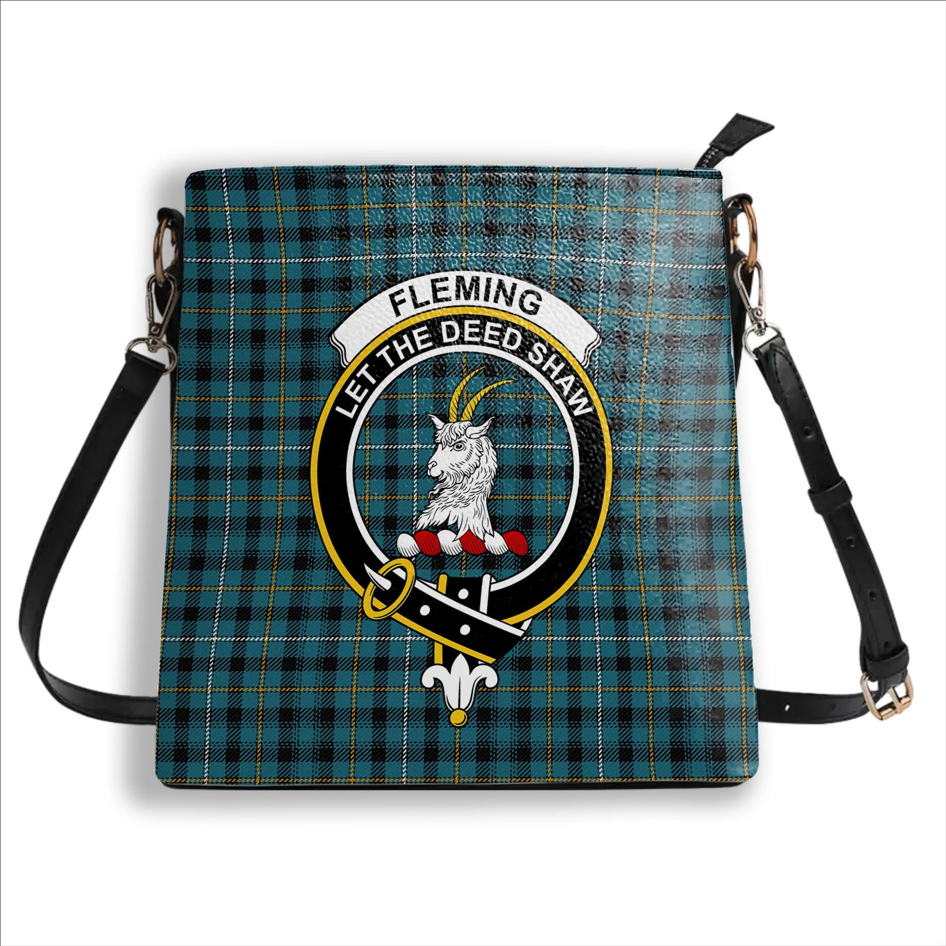 ScotsTee Shop Scottish Fleming Ancient Crest Tartan Bucket Bag Ladies Shoulder Bag Midi