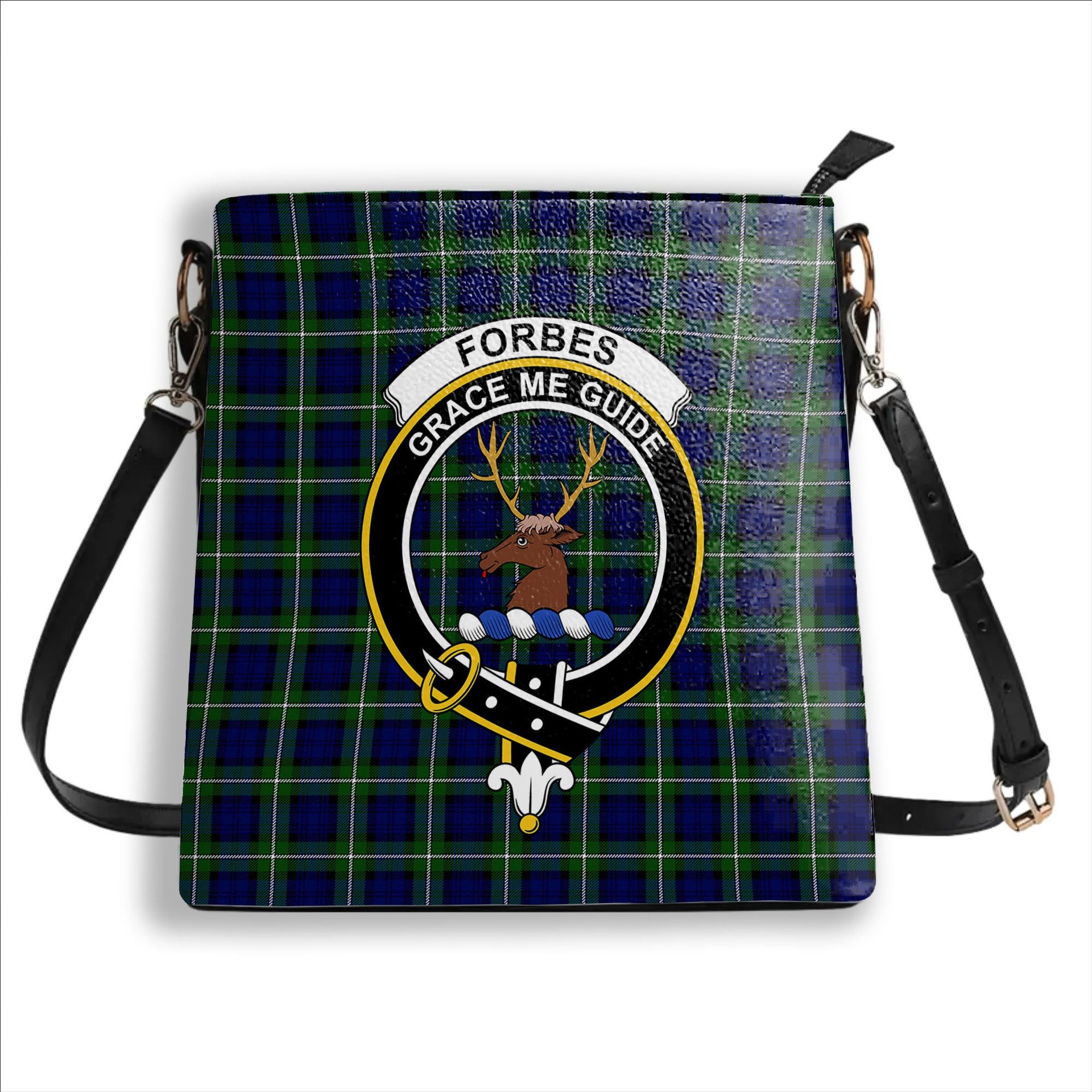 ScotsTee Shop Scottish Forbes Modern Crest Tartan Bucket Bag Ladies Shoulder Bag Midi