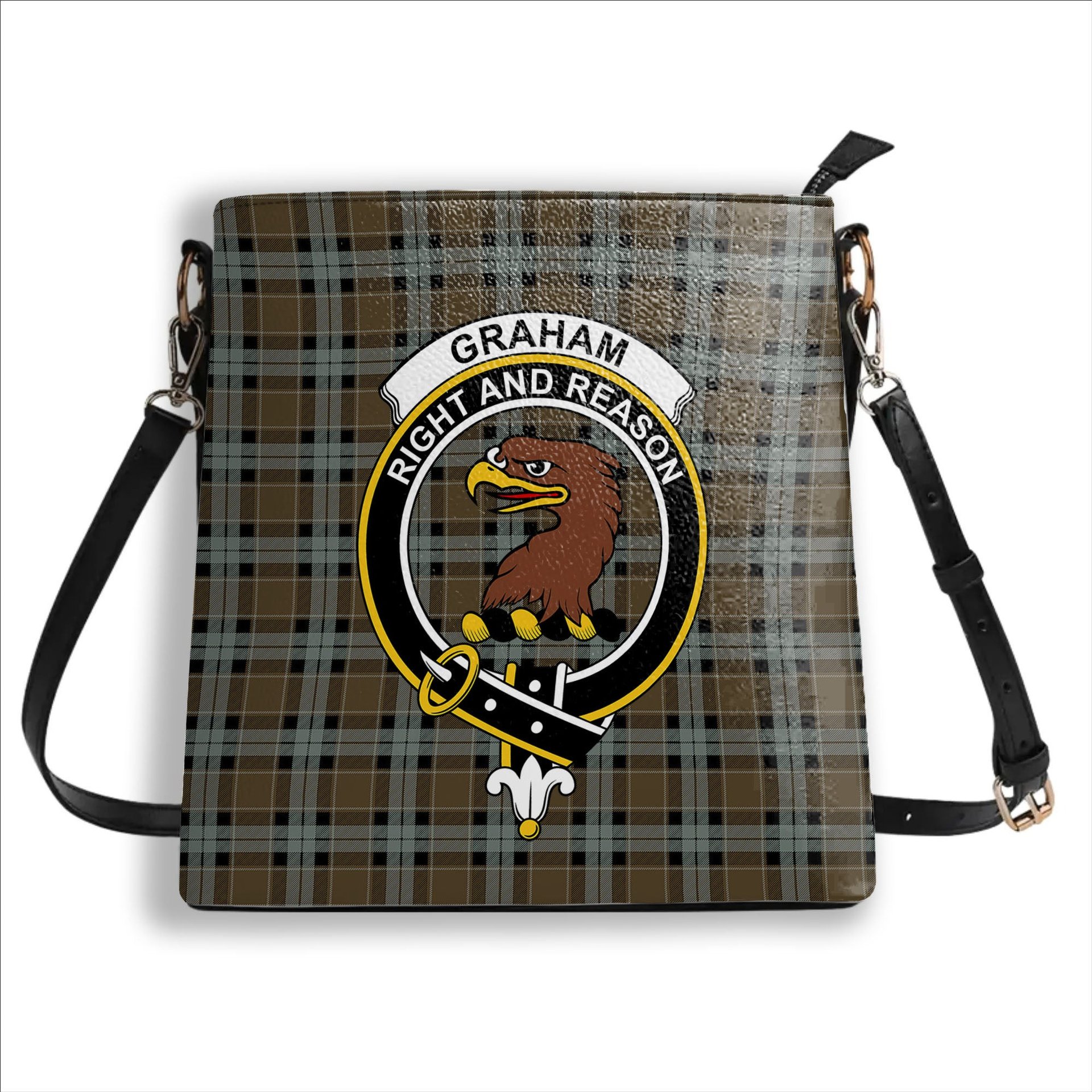 ScotsTee Shop Scottish Graham of Menteith Weathered Crest Tartan Bucket Bag Ladies Shoulder Bag Midi