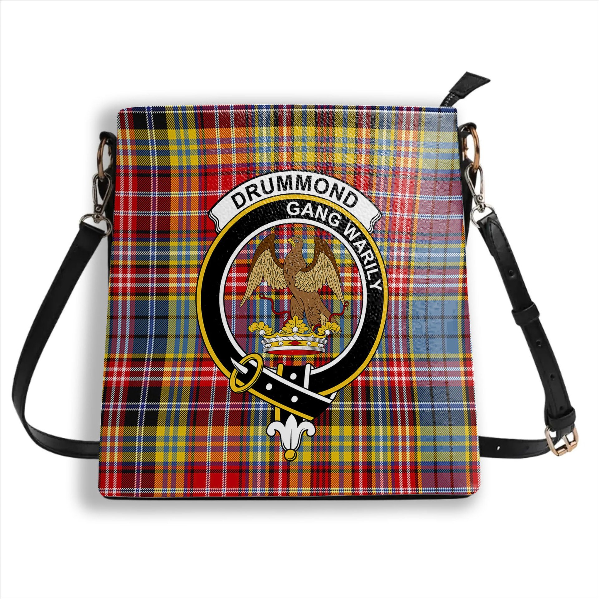 ScotsTee Shop Scottish Drummond of Strathallan Modern Crest Tartan Bucket Bag Ladies Shoulder Bag Midi