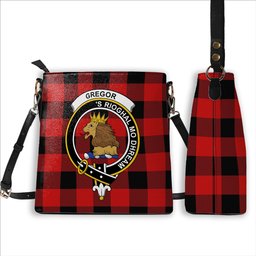 ScotsTee Shop Scottish Gregor Red & Black Modern Crest Tartan Bucket Bag Ladies Shoulder Bag Midi