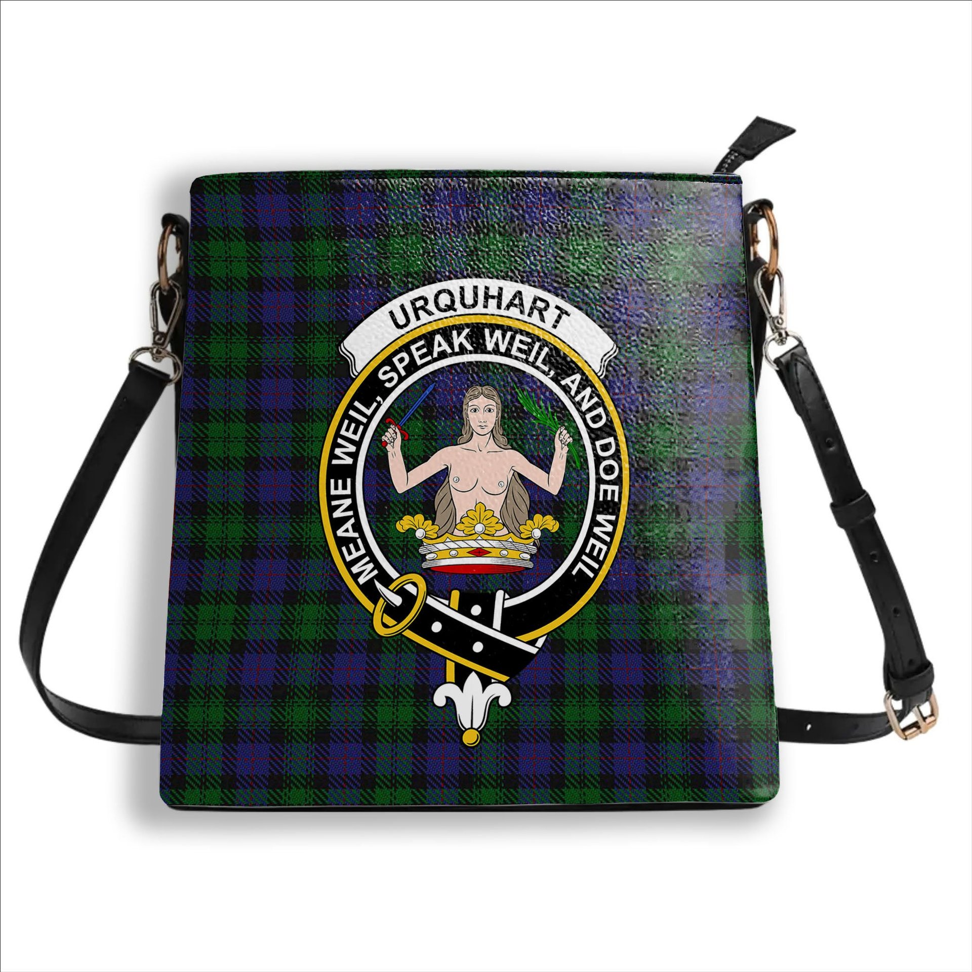 ScotsTee Shop Scottish Urquhart Logan Crest Tartan Bucket Bag Ladies Shoulder Bag Midi