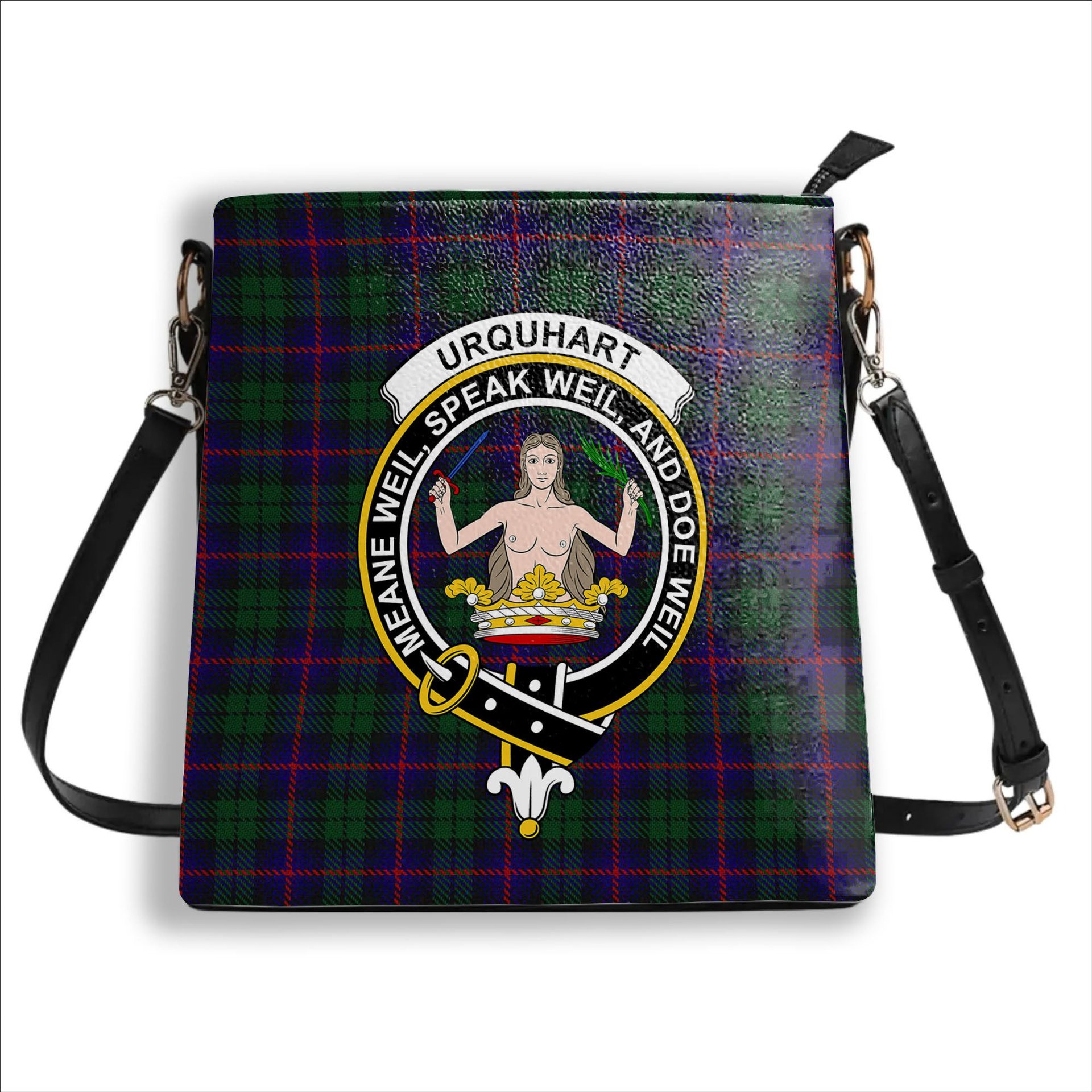ScotsTee Shop Scottish Urquhart Crest Tartan Bucket Bag Ladies Shoulder Bag Midi