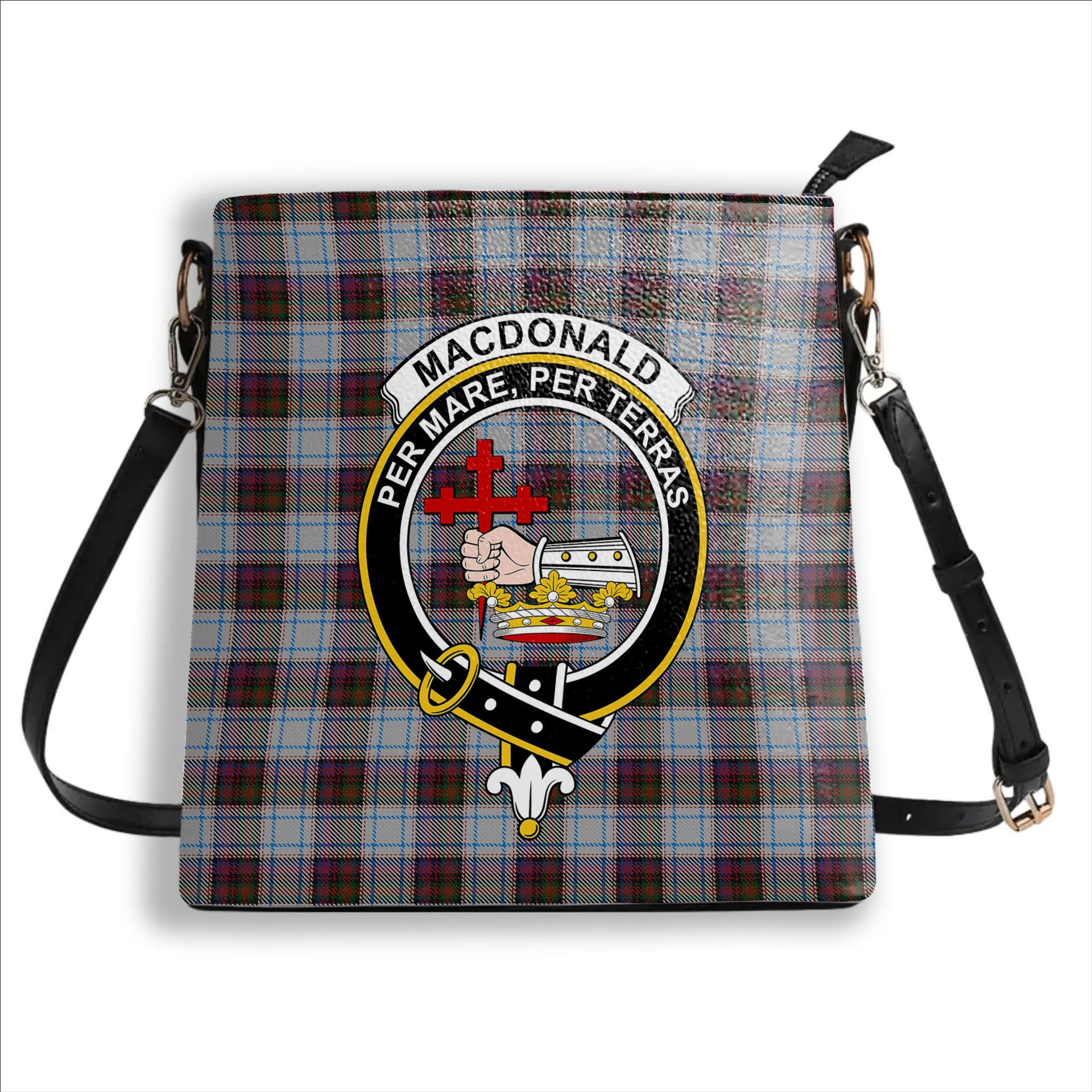 ScotsTee Shop Scottish MacDonald Dress 3 Crest Tartan Bucket Bag Ladies Shoulder Bag Midi