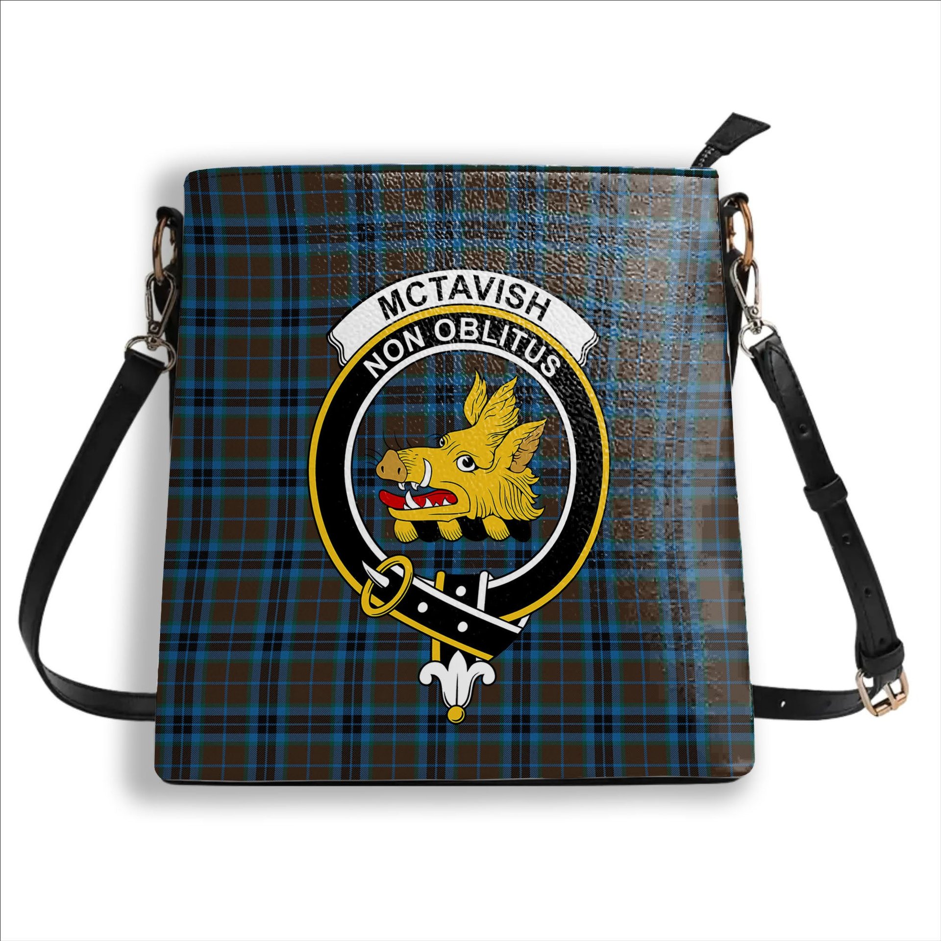 ScotsTee Shop Scottish McTavish Hunting Modern Crest Tartan Bucket Bag Ladies Shoulder Bag Midi