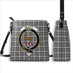 ScotsTee Shop Scottish Scott Black White Crest Tartan Bucket Bag Ladies Shoulder Bag Midi