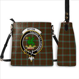 ScotsTee Shop Scottish Seton Hunting Crest Tartan Bucket Bag Ladies Shoulder Bag Midi