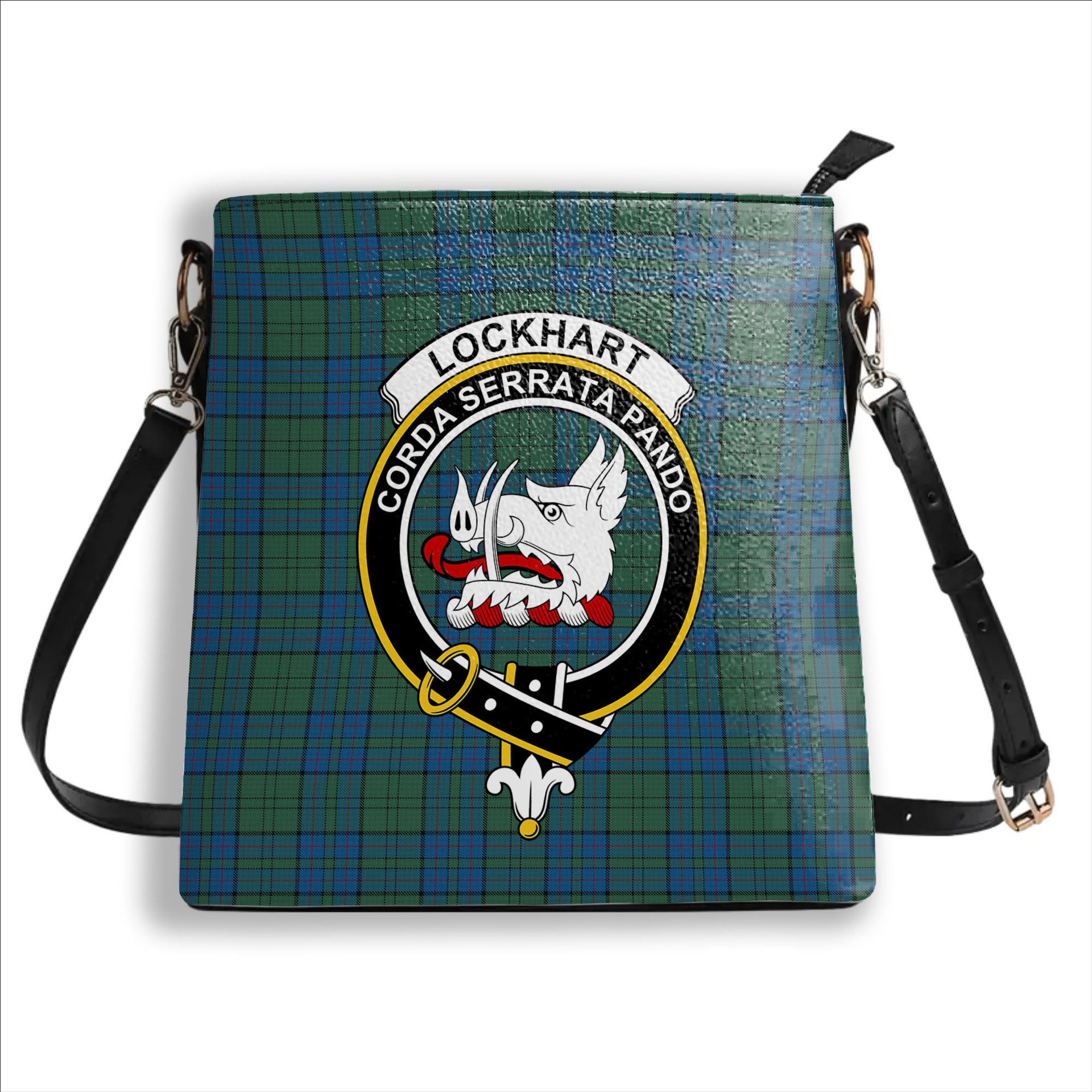 ScotsTee Shop Scottish Lockhart Crest Tartan Bucket Bag Ladies Shoulder Bag Midi