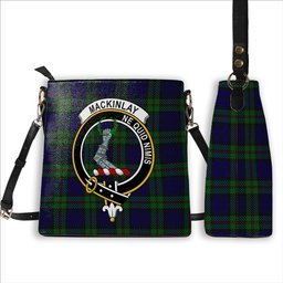 ScotsTee Shop Scottish MacKinlay 2_4 black stripes Crest Tartan Bucket Bag Ladies Shoulder Bag Midi