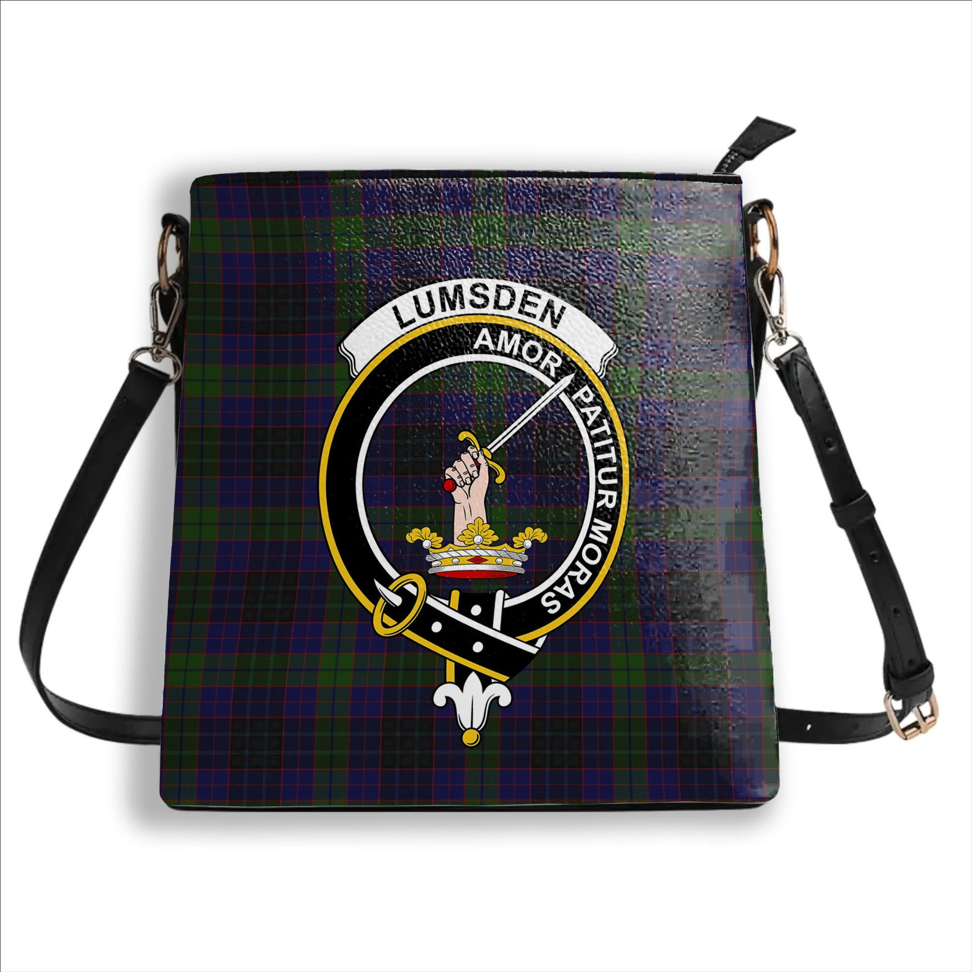 ScotsTee Shop Scottish Lumsden Hunting Crest Tartan Bucket Bag Ladies Shoulder Bag Midi