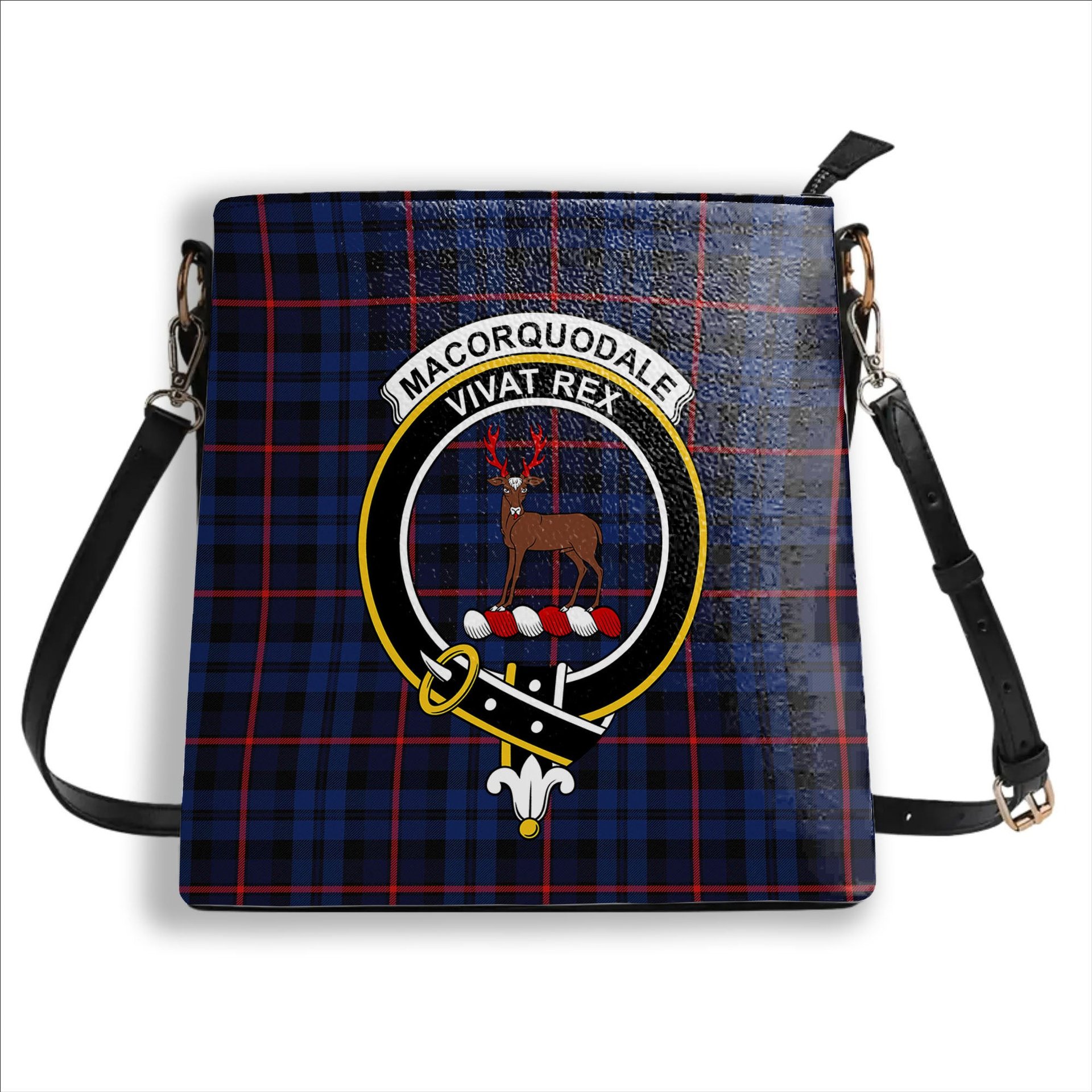 ScotsTee Shop Scottish MacCorquodale Modern Crest Tartan Bucket Bag Ladies Shoulder Bag Midi