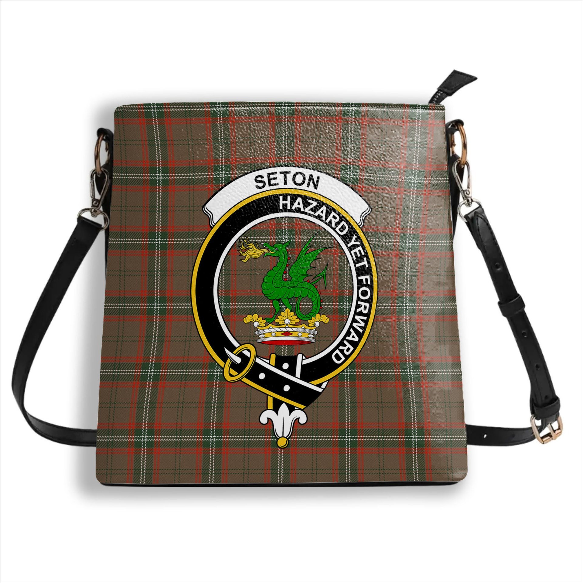 ScotsTee Shop Scottish Seton Hunting Ancient Crest Tartan Bucket Bag Ladies Shoulder Bag Midi