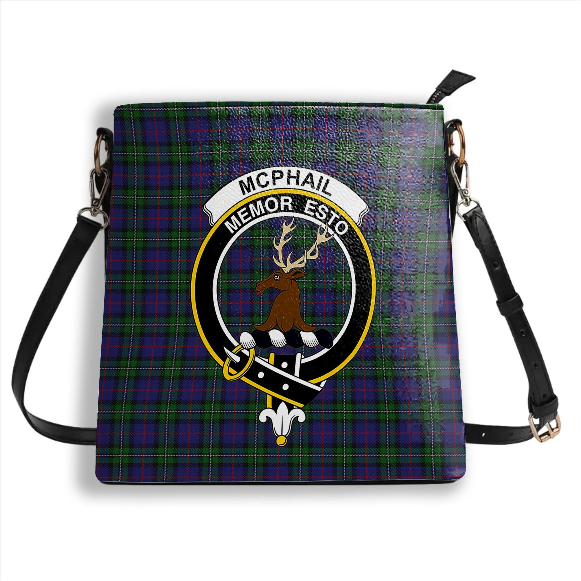 ScotsTee Shop Scottish McPhail Hunting Crest Tartan Bucket Bag Ladies Shoulder Bag Midi