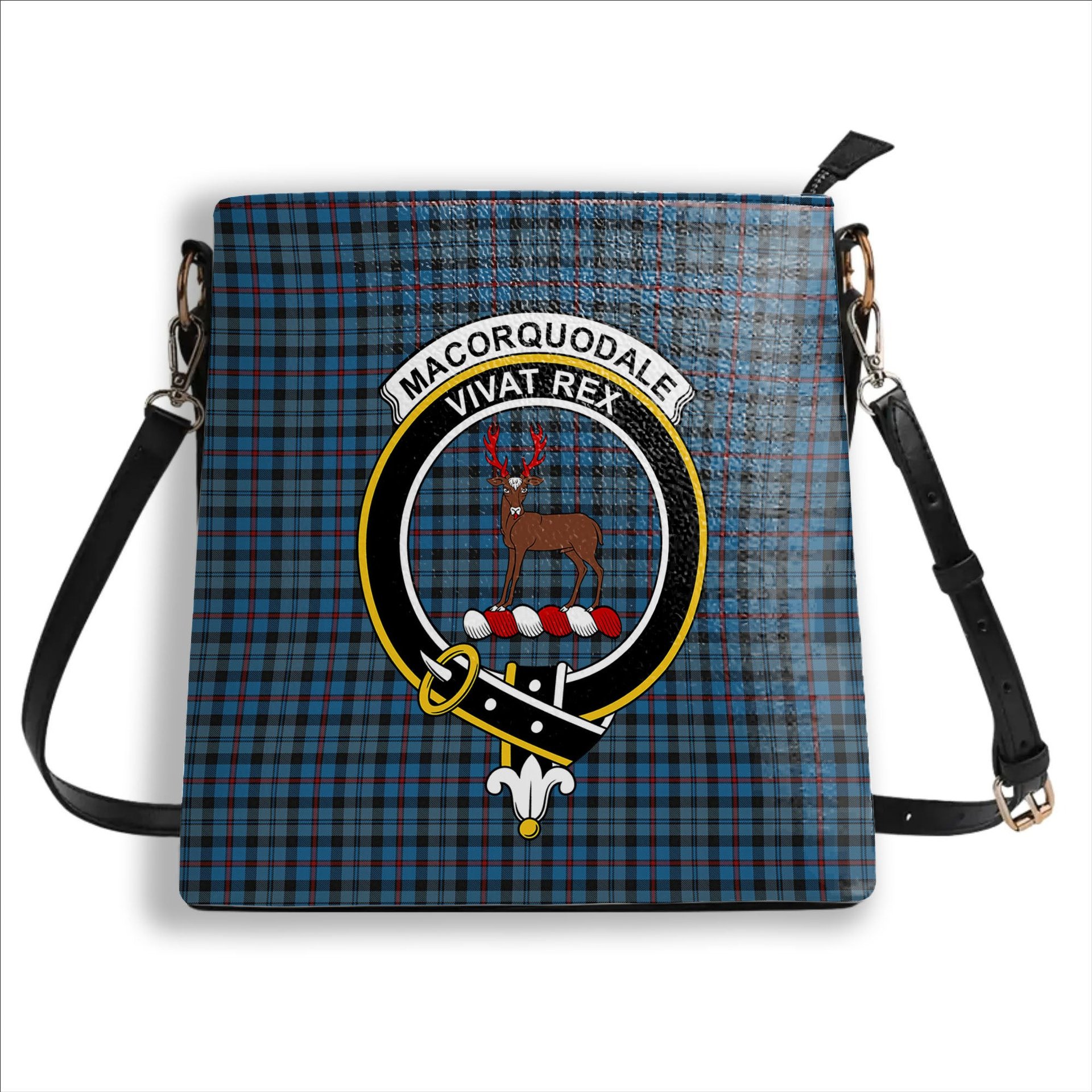 ScotsTee Shop Scottish MacCorquodale Crest Tartan Bucket Bag Ladies Shoulder Bag Midi
