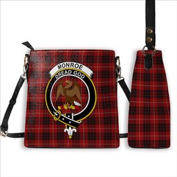ScotsTee Shop Scottish Monroe Black and Red Crest Tartan Bucket Bag Ladies Shoulder Bag Midi