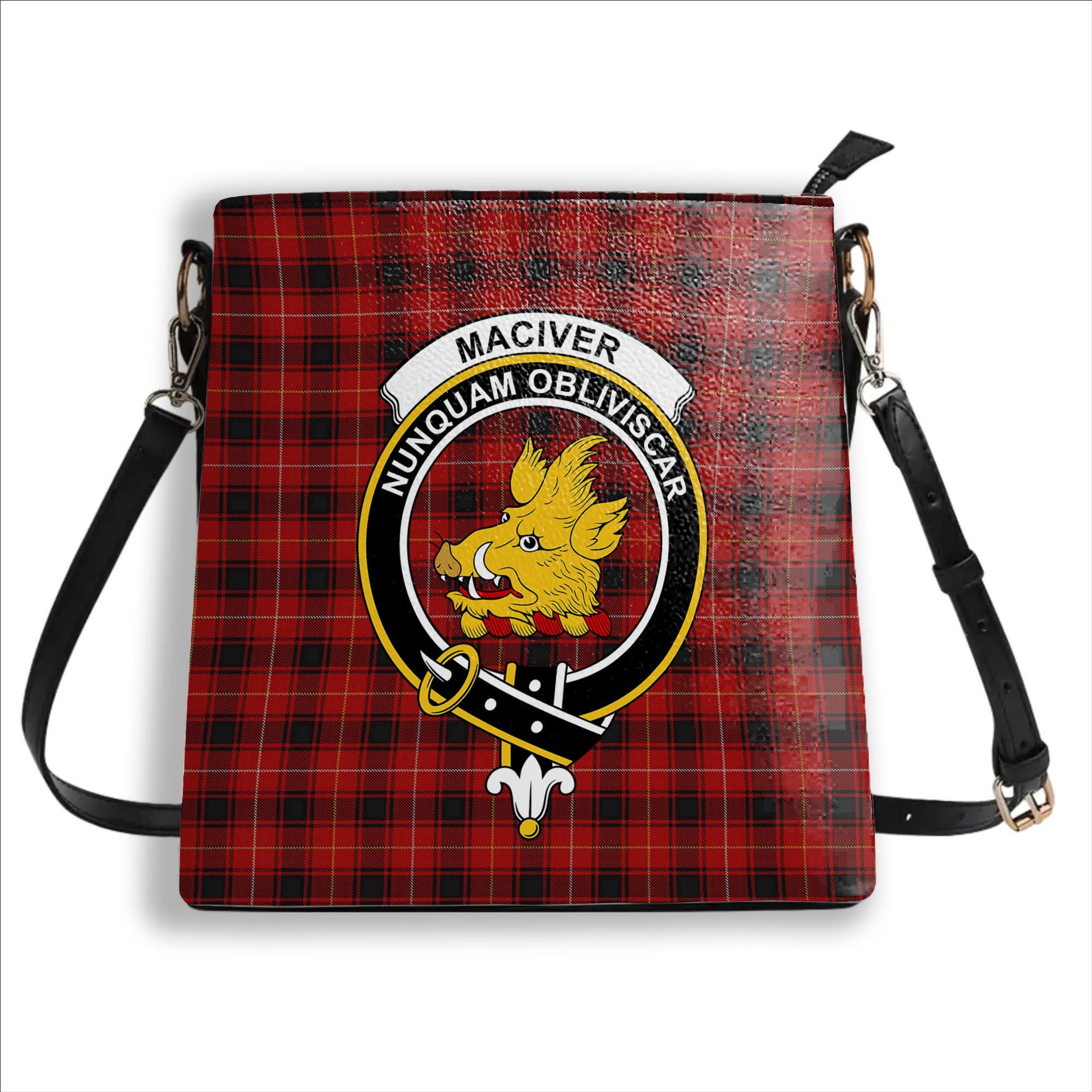 ScotsTee Shop Scottish MacIver 2 Crest Tartan Bucket Bag Ladies Shoulder Bag Midi