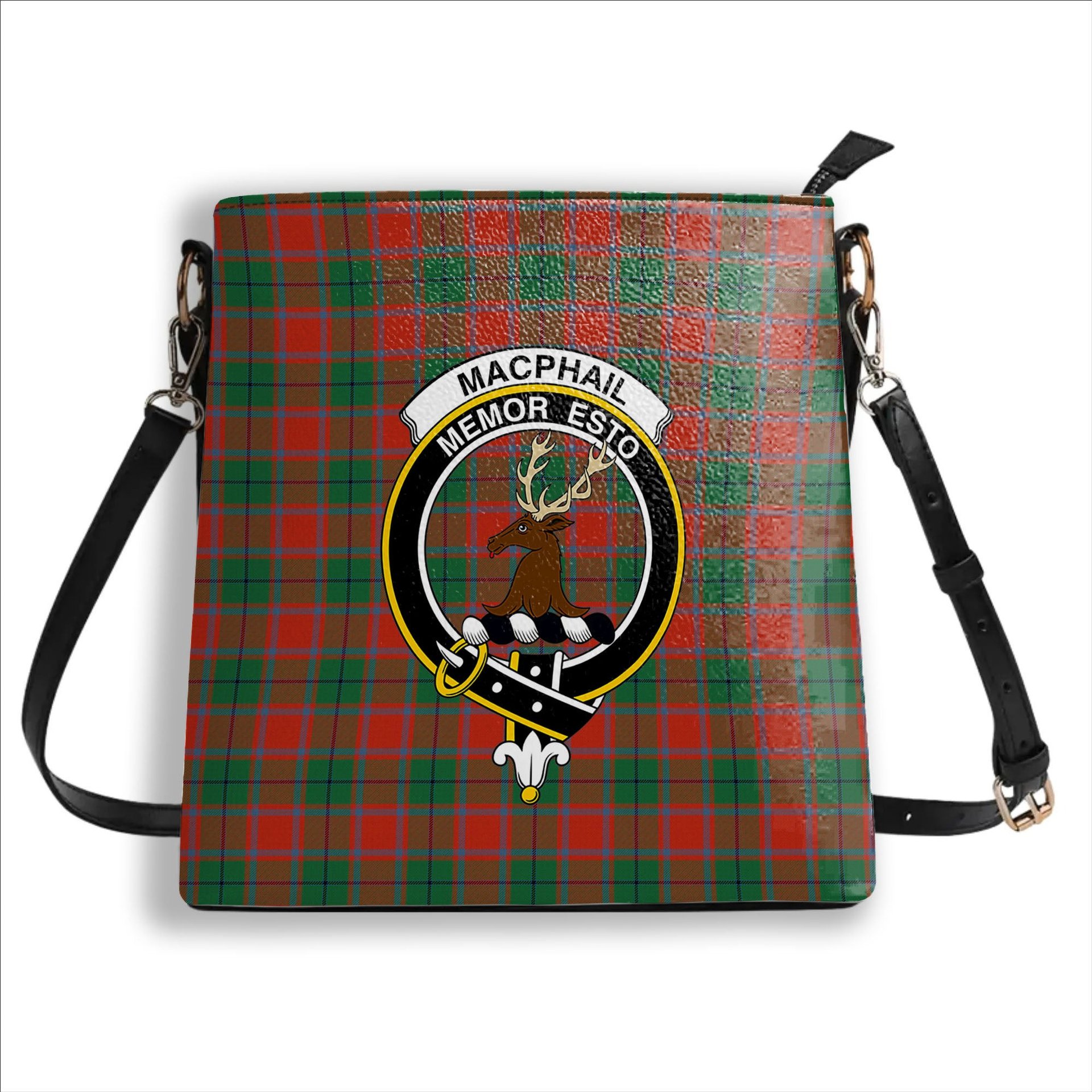 ScotsTee Shop Scottish MacPhail Blue Bands Ancient Crest Tartan Bucket Bag Ladies Shoulder Bag Midi