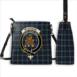 ScotsTee Shop Scottish McKenzie Hunting Green Crest Tartan Bucket Bag Ladies Shoulder Bag Midi
