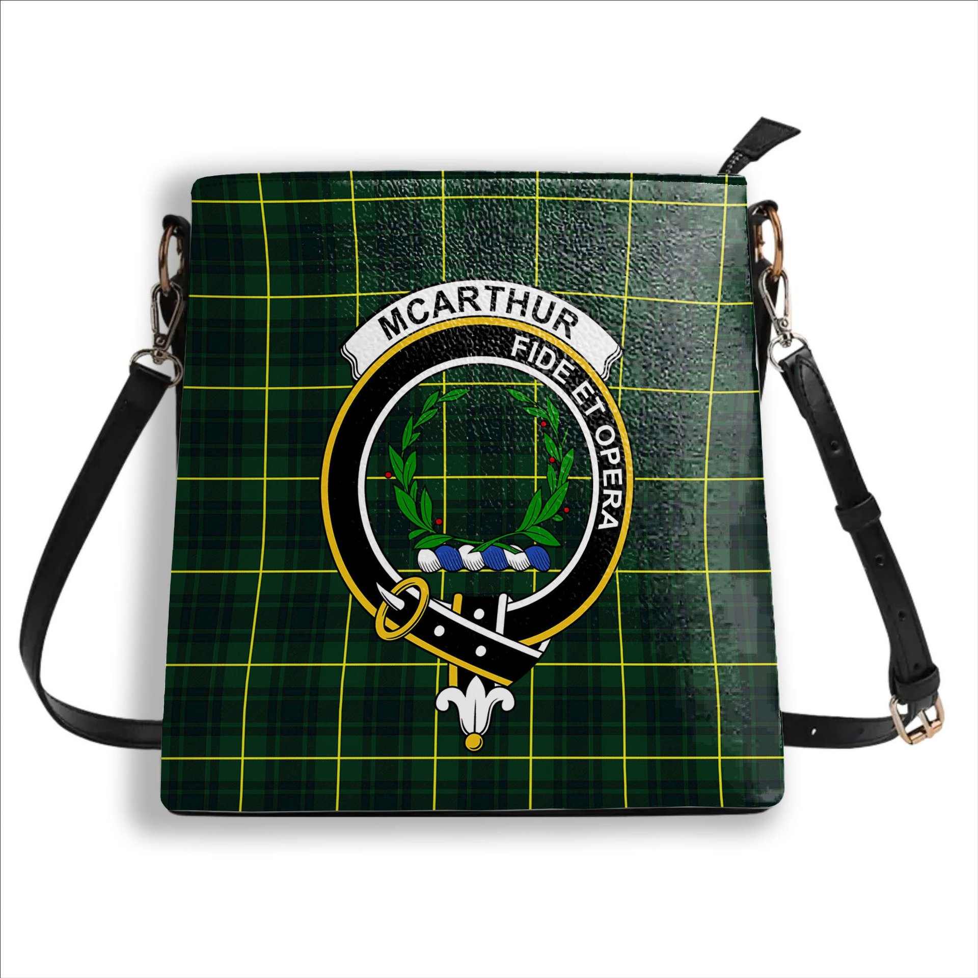 ScotsTee Shop Scottish McArthur Modern Crest Tartan Bucket Bag Ladies Shoulder Bag Midi