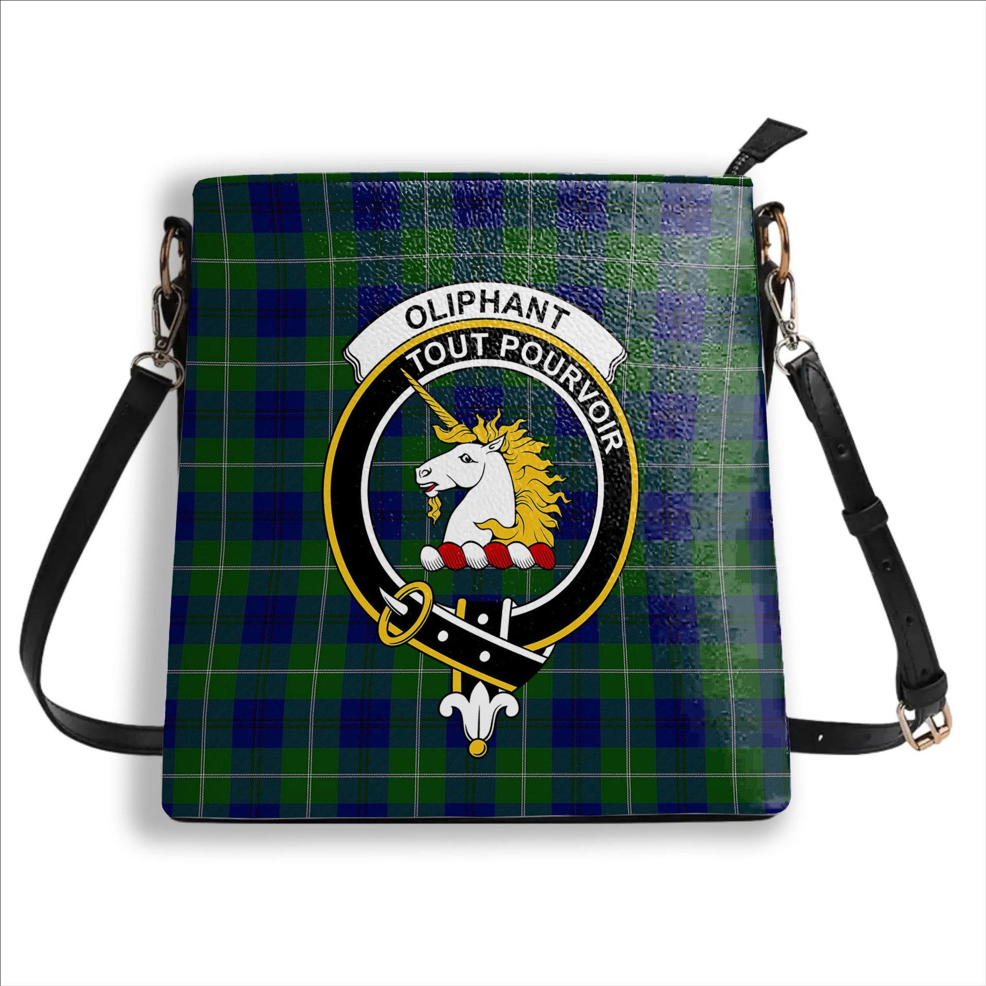 ScotsTee Shop Scottish Oliphant Modern Crest Tartan Bucket Bag Ladies Shoulder Bag Midi