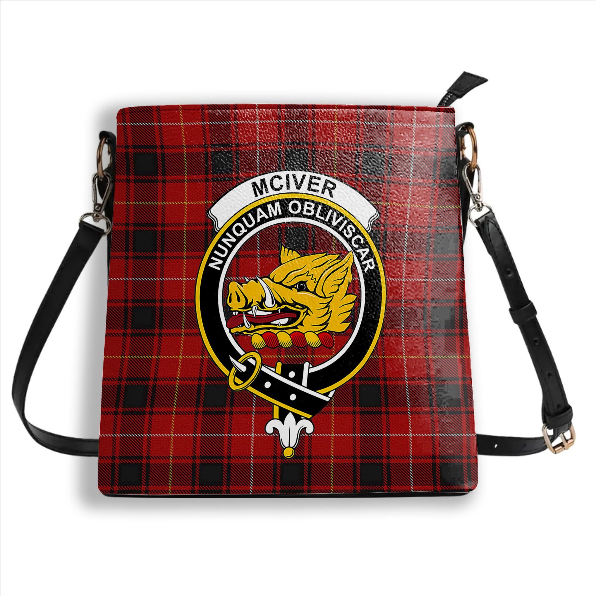 ScotsTee Shop Scottish McIver Modern Crest Tartan Bucket Bag Ladies Shoulder Bag Midi