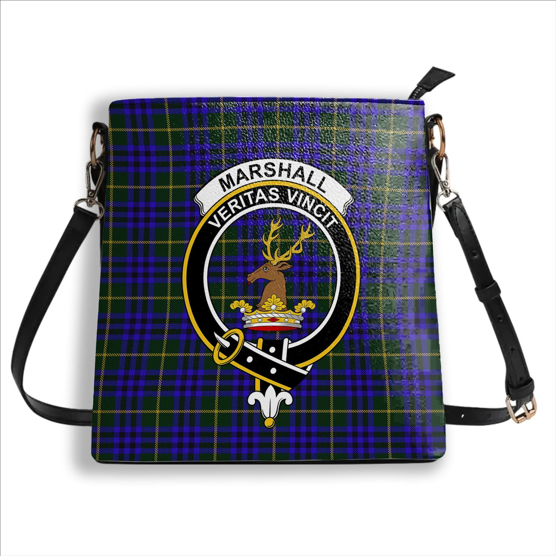 ScotsTee Shop Scottish Marshall of Keith Crest Tartan Bucket Bag Ladies Shoulder Bag Midi