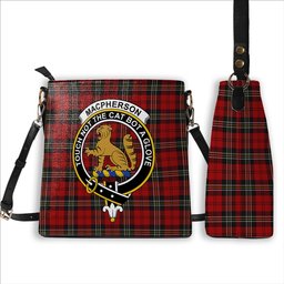 ScotsTee Shop Scottish MacPherson Red Cluny Crest Tartan Bucket Bag Ladies Shoulder Bag Midi